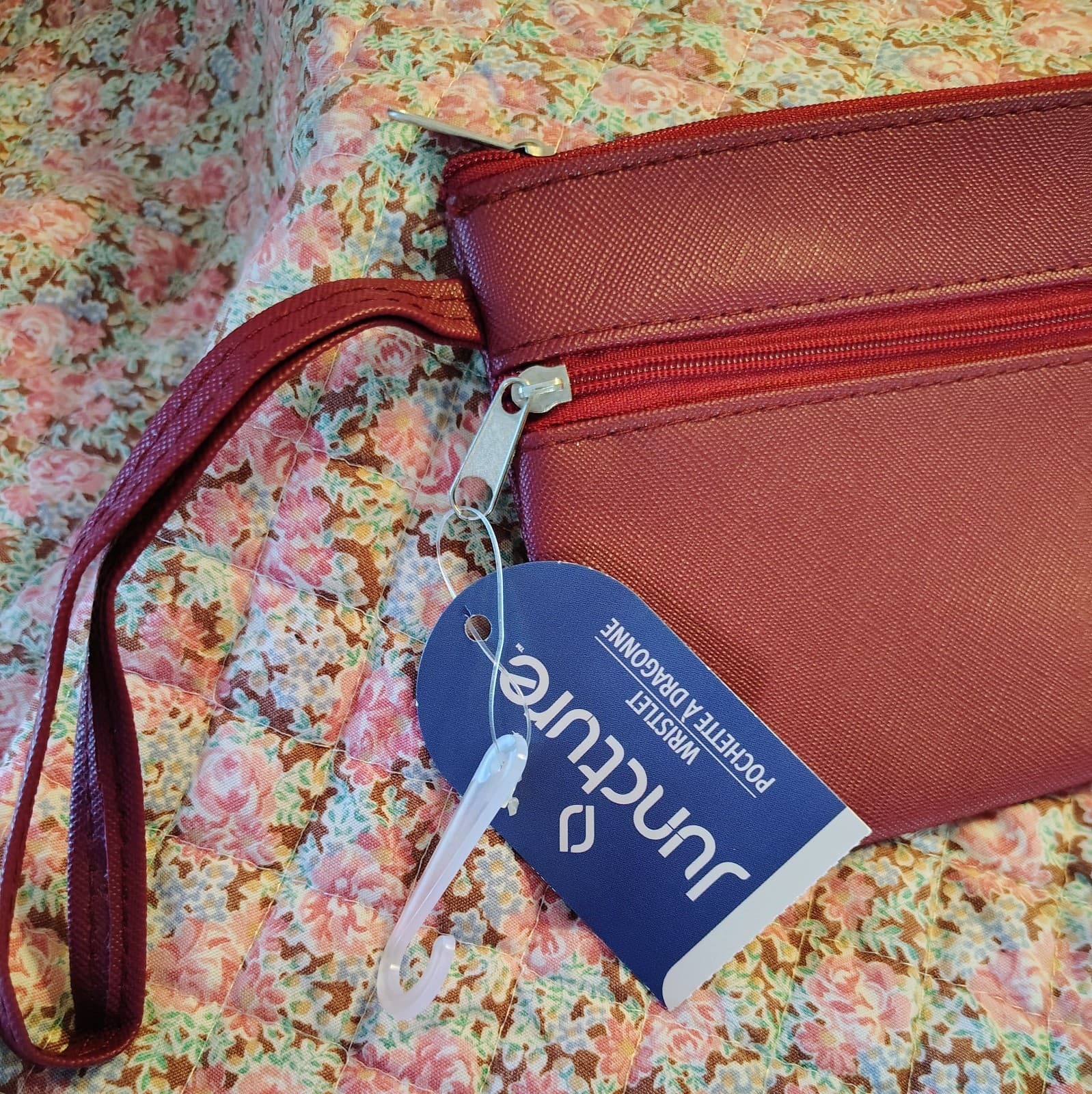 Juncture Burgundy Red Vinyl Pouch Wristlet NWT