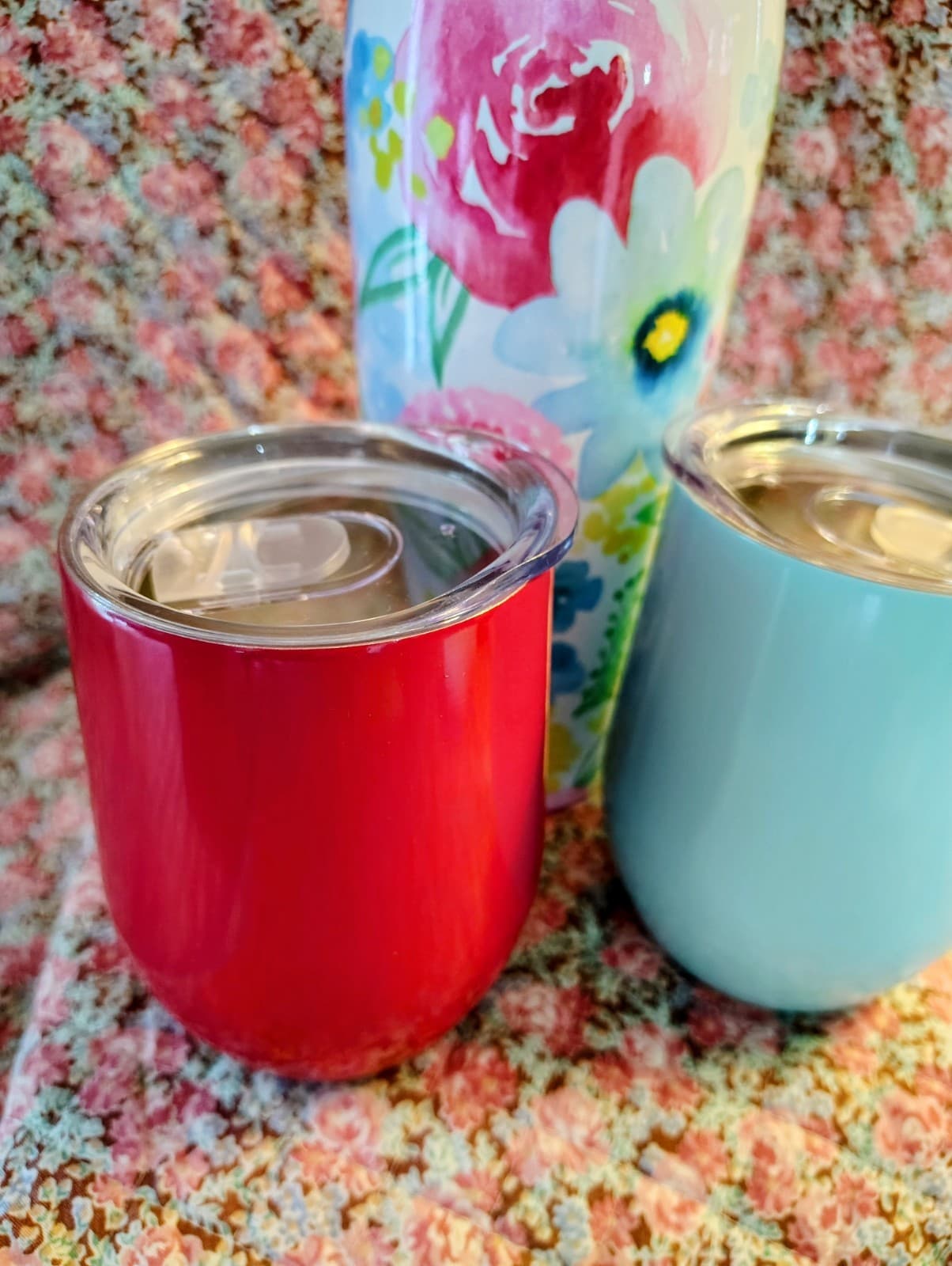 NIB Cambridge stainless steel floral wine growler and tumbler 3-piece set - Thumbnail 4