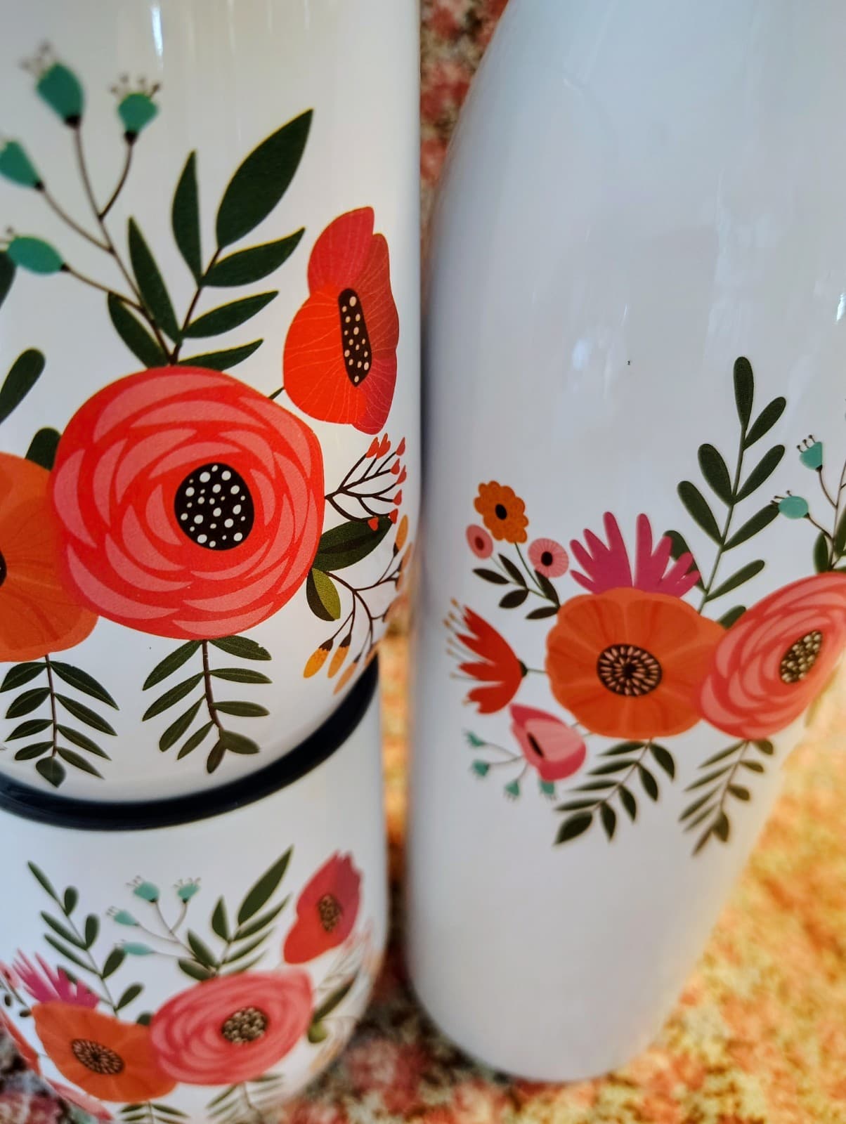 NIB Cambridge stainless steel floral wine growler and tumbler 3-piece set - Thumbnail 2