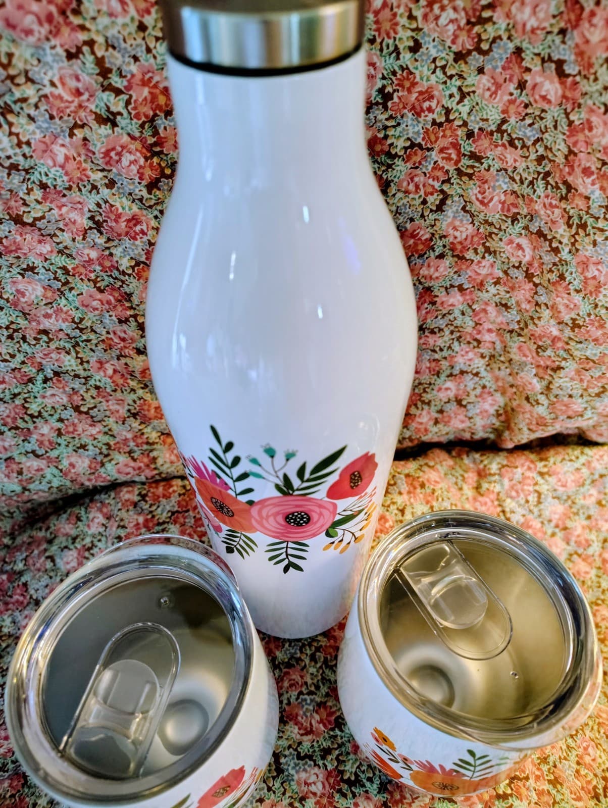 NIB Cambridge stainless steel floral wine growler and tumbler 3-piece set - Thumbnail 6
