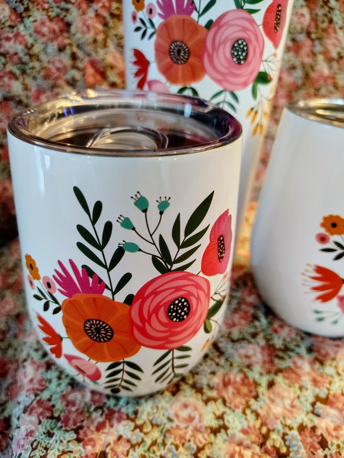 NIB Cambridge stainless steel floral wine growler and tumbler 3-piece set - Thumbnail 8