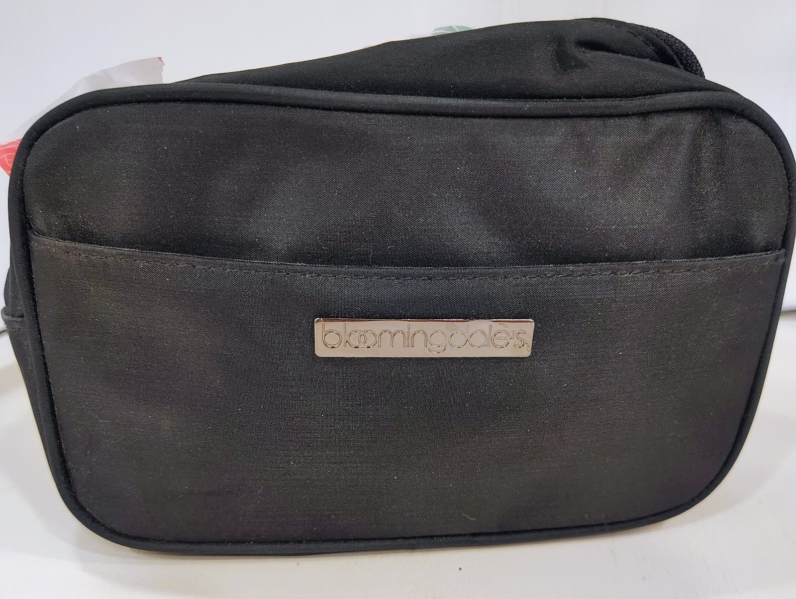Bloomingdales Medium Black Nylon Cosmetic Bag, Gold Plaque