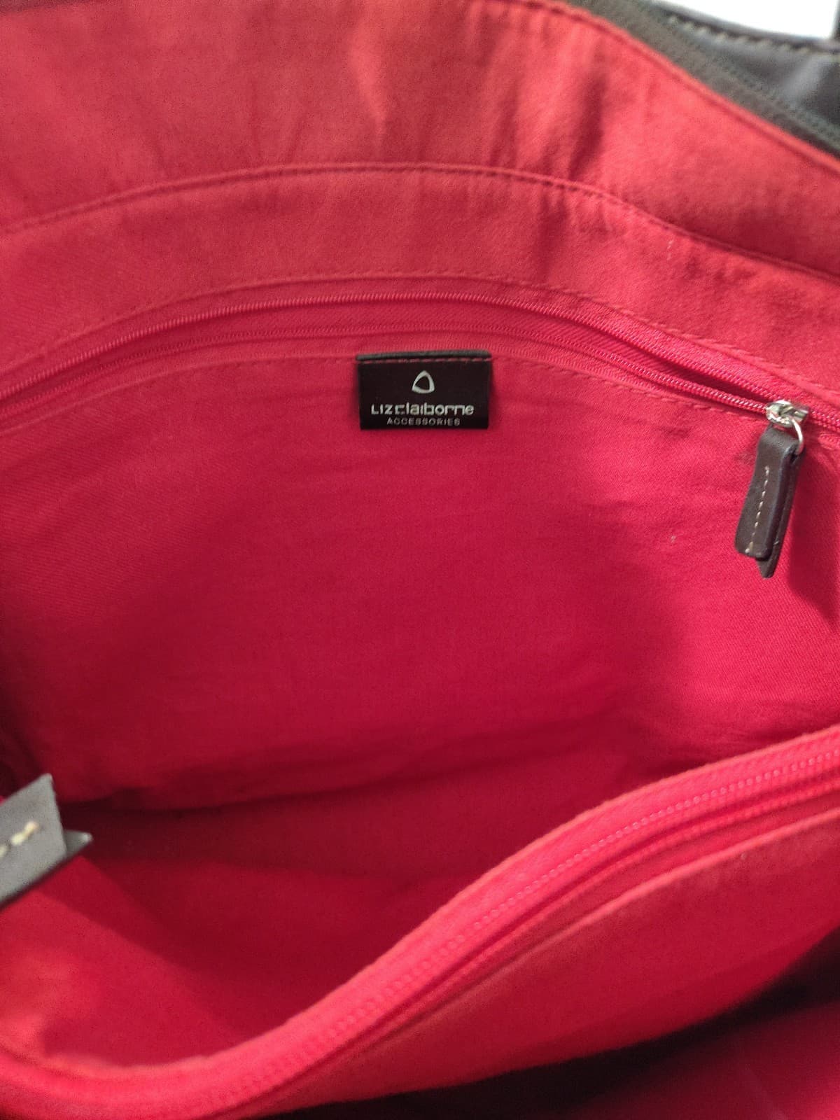 Liz Claiborne Purse Brown Geometric LC Logo Pattern Tote Shoulder Bag, Red Inner - Thumbnail 7