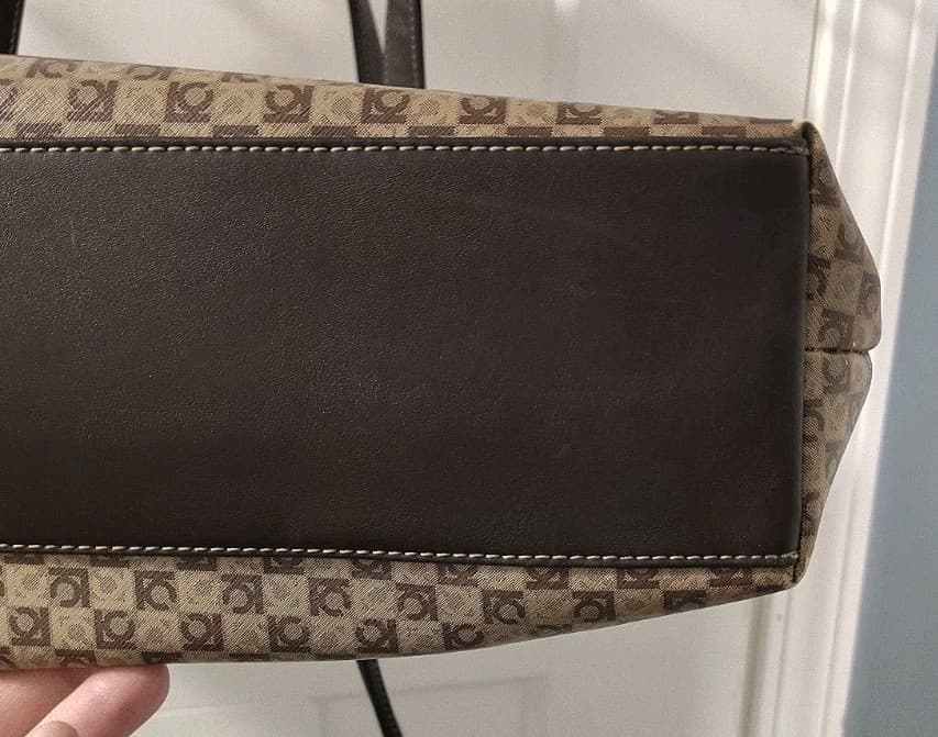 Liz Claiborne Purse Brown Geometric LC Logo Pattern Tote Shoulder Bag, Red Inner - Thumbnail 14