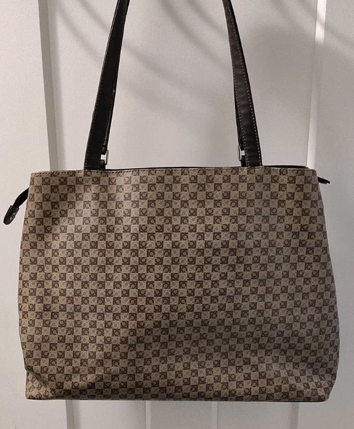 Liz Claiborne Purse Brown Geometric LC Logo Pattern Tote Shoulder Bag, Red Inner - Thumbnail 12