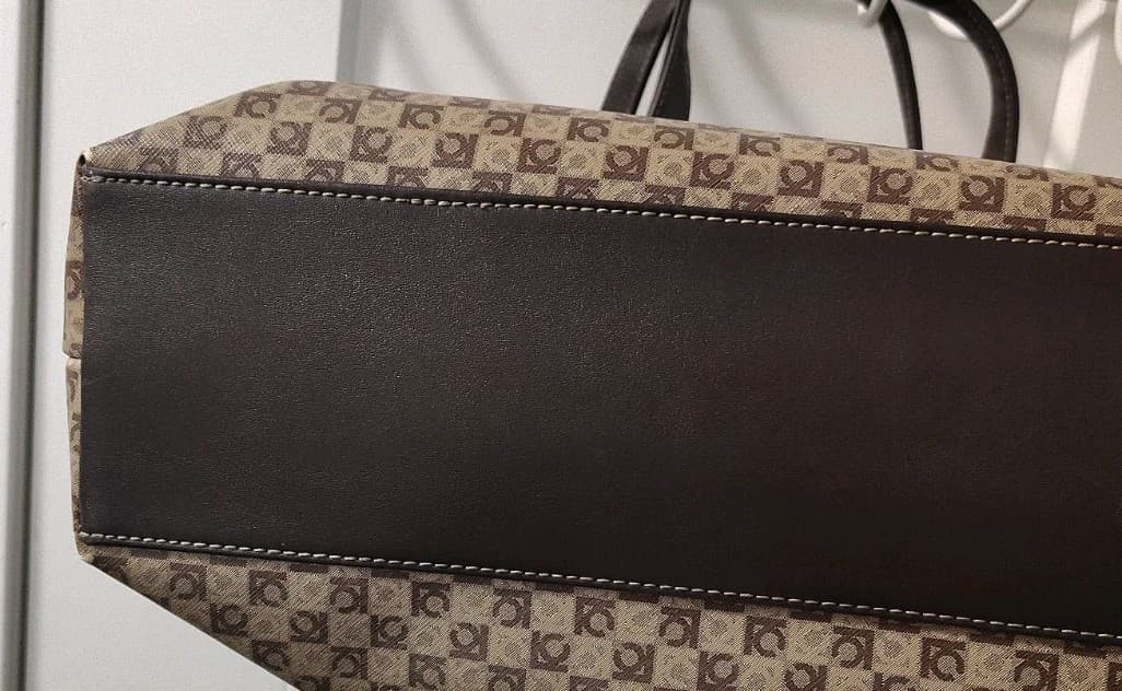 Liz Claiborne Purse Brown Geometric LC Logo Pattern Tote Shoulder Bag, Red Inner - Thumbnail 13