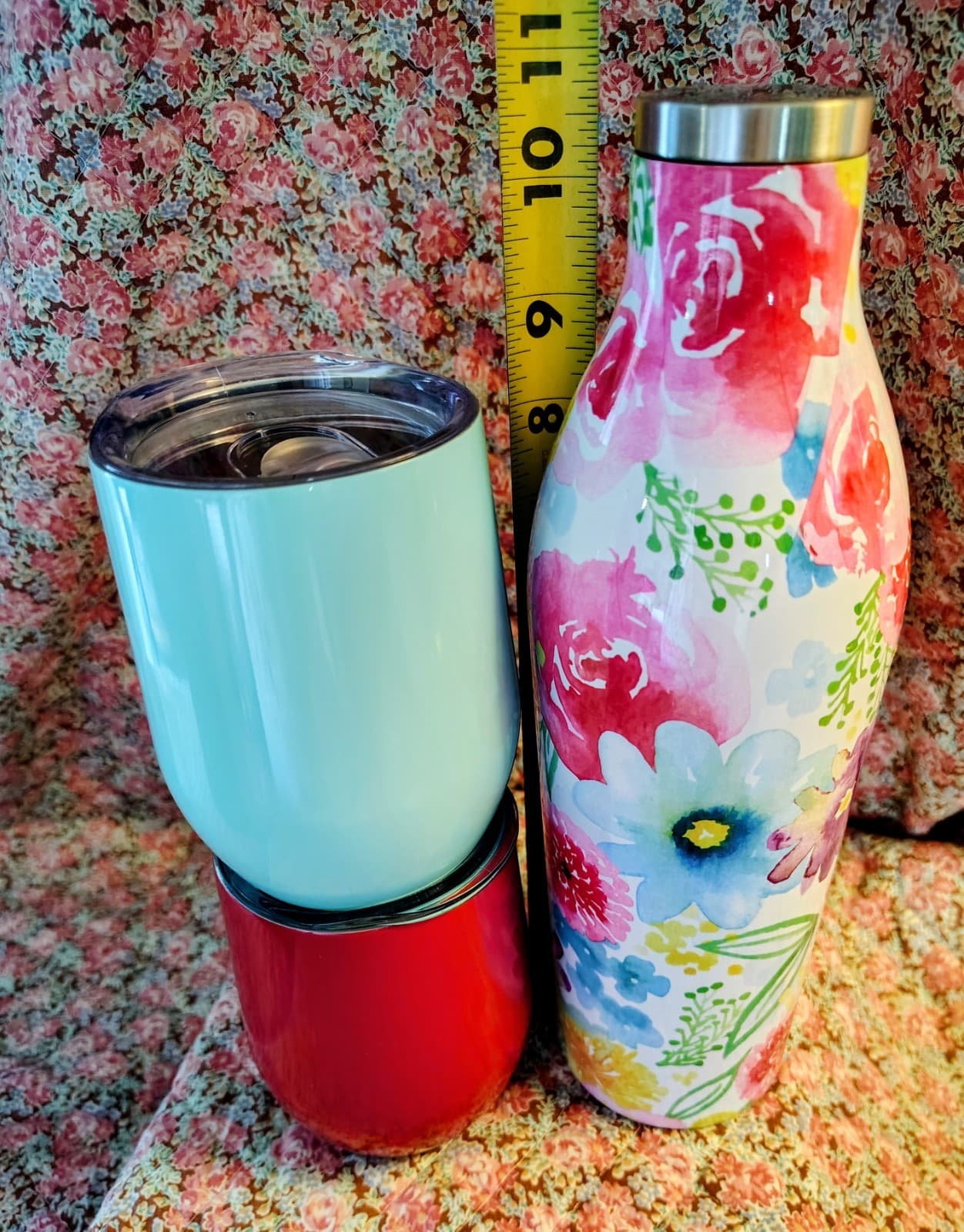 NIB Cambridge stainless steel floral wine growler and tumbler 3-piece set - Thumbnail 3