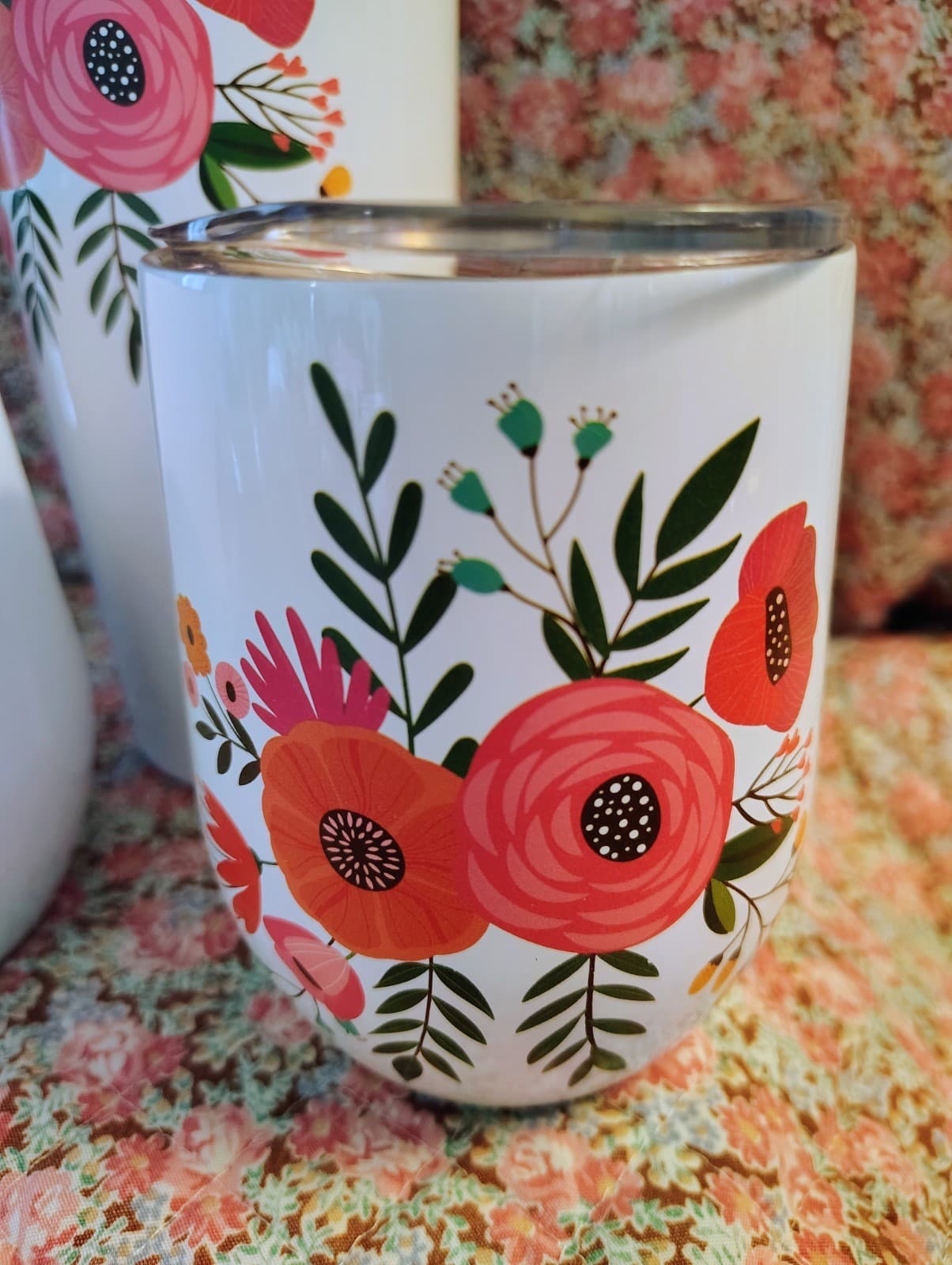 NIB Cambridge stainless steel floral wine growler and tumbler 3-piece set - Thumbnail 3