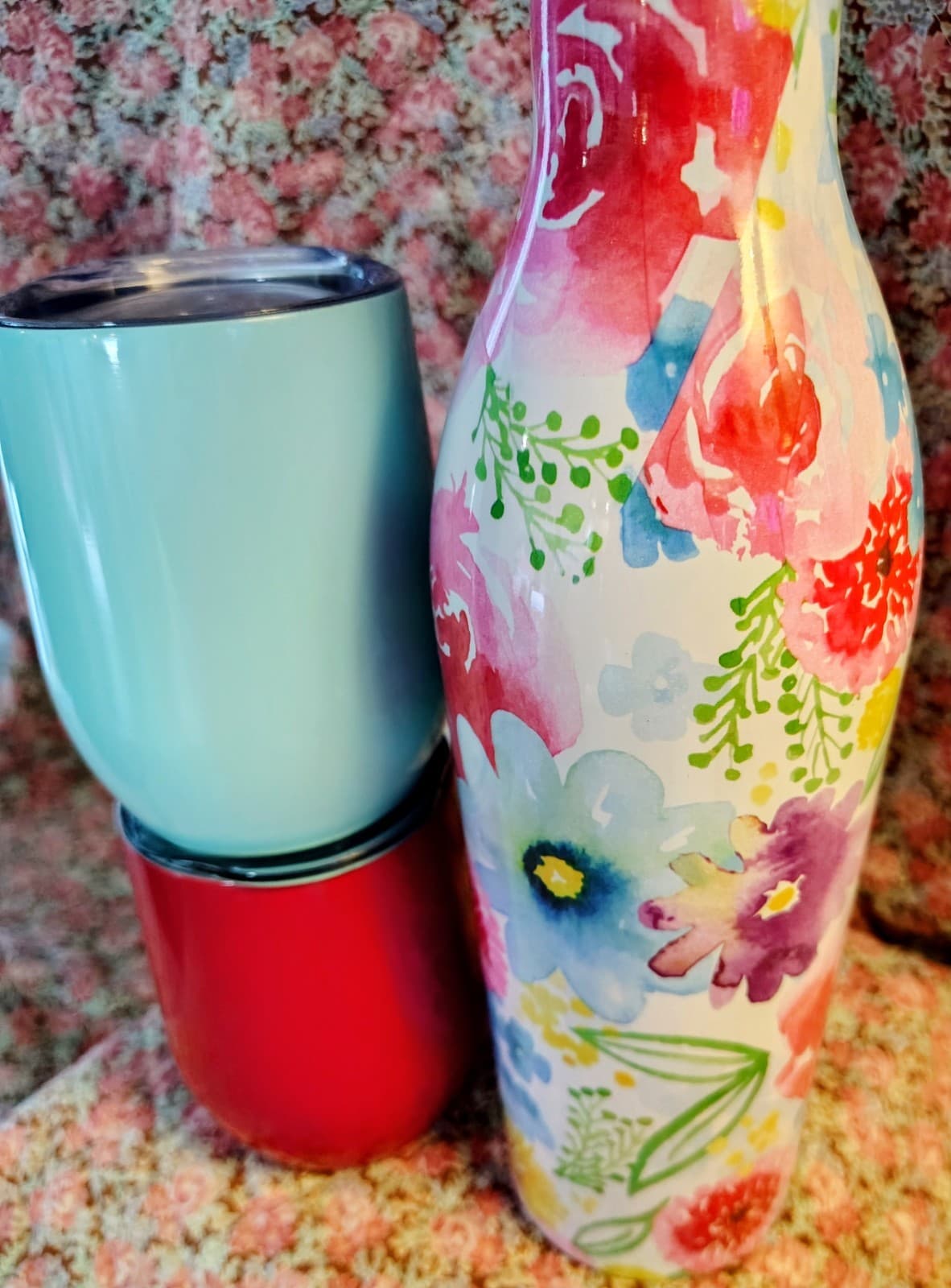 NIB Cambridge stainless steel floral wine growler and tumbler 3-piece set
