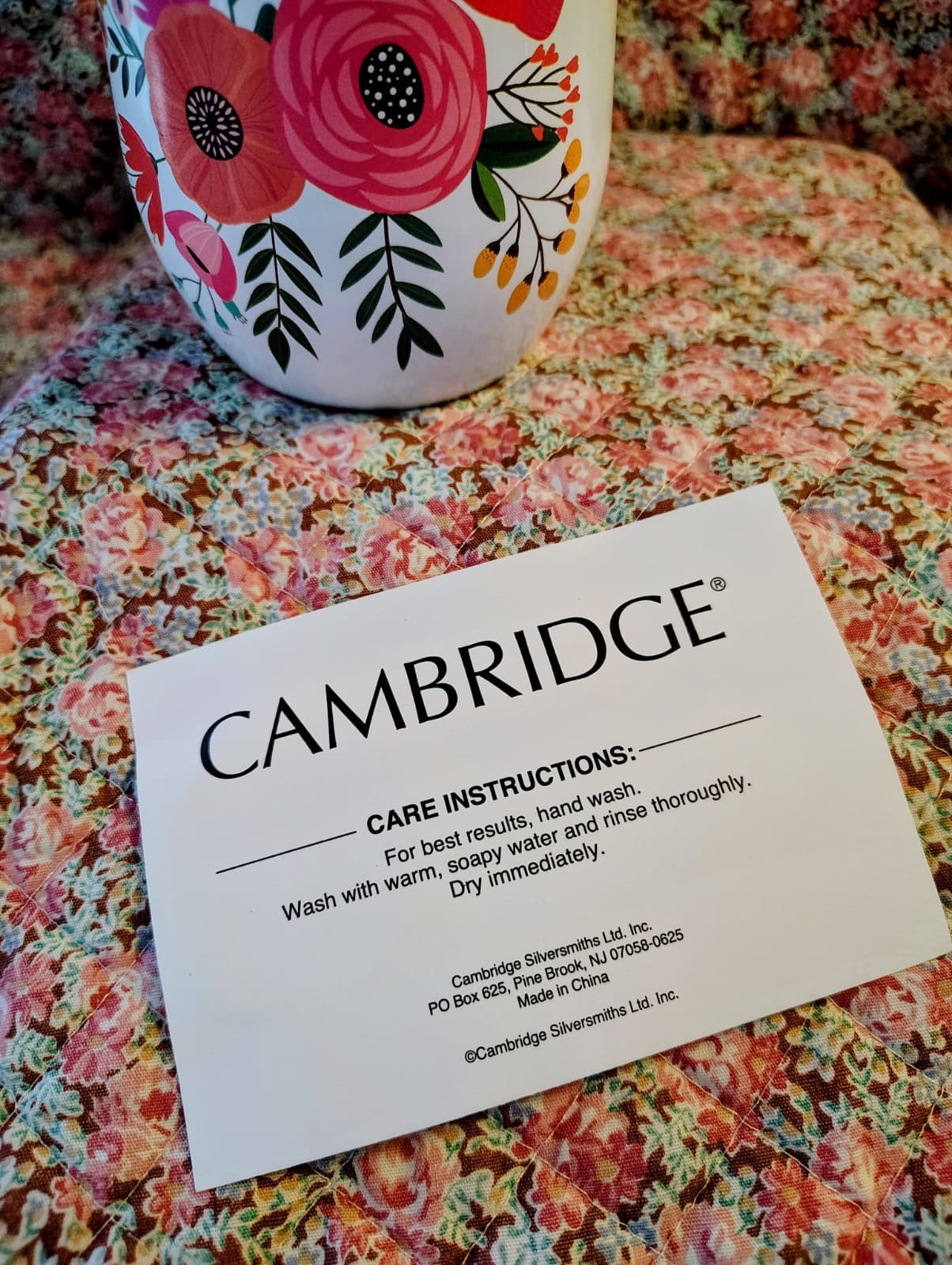 NIB Cambridge stainless steel floral wine growler and tumbler 3-piece set - Thumbnail 5