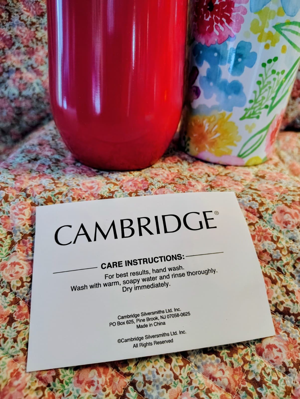 NIB Cambridge stainless steel floral wine growler and tumbler 3-piece set - Thumbnail 2