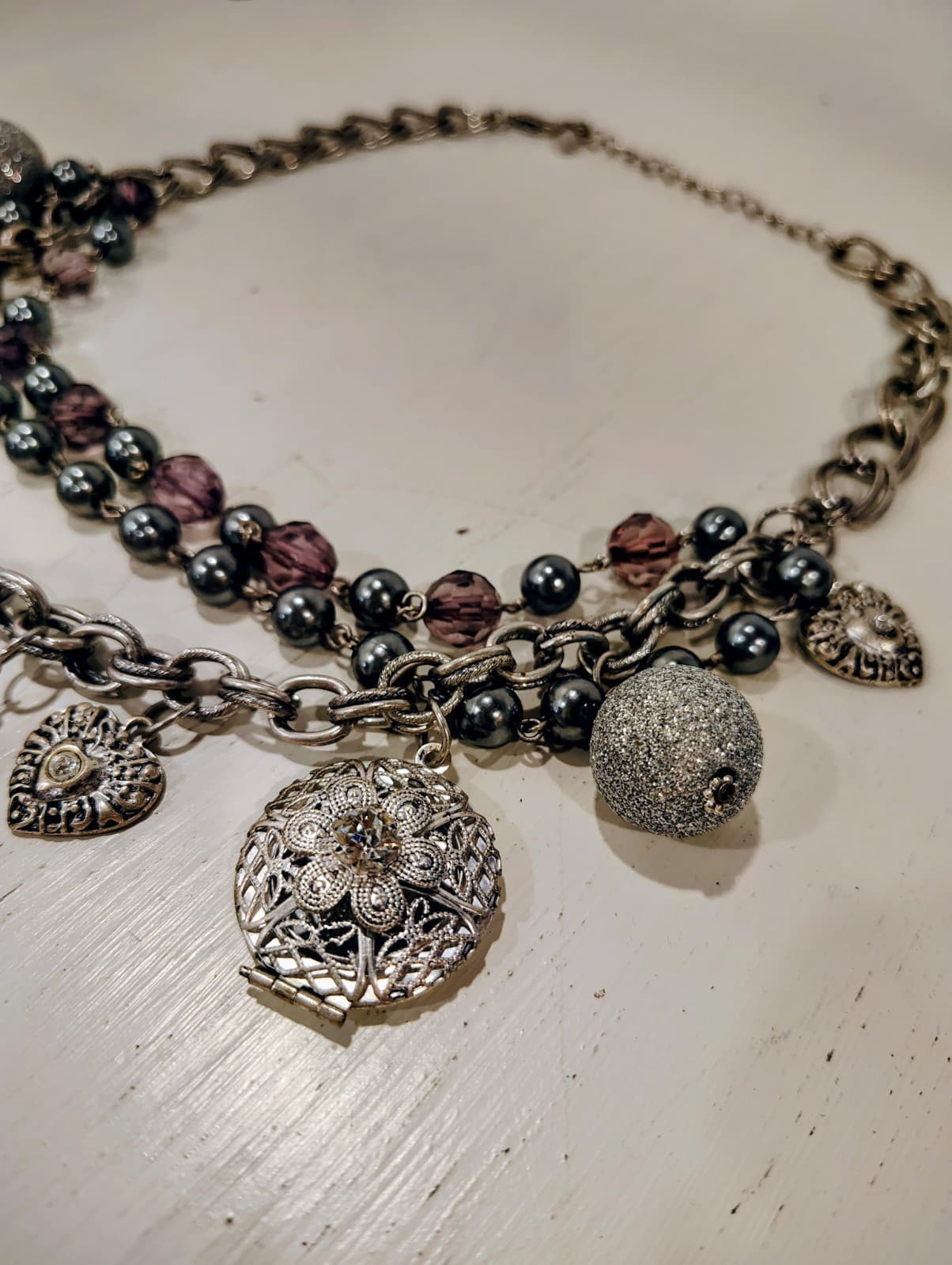 Boho Chic Vintage Style 3 Layer Silver Metal Bling Necklace Lockets - Thumbnail 5