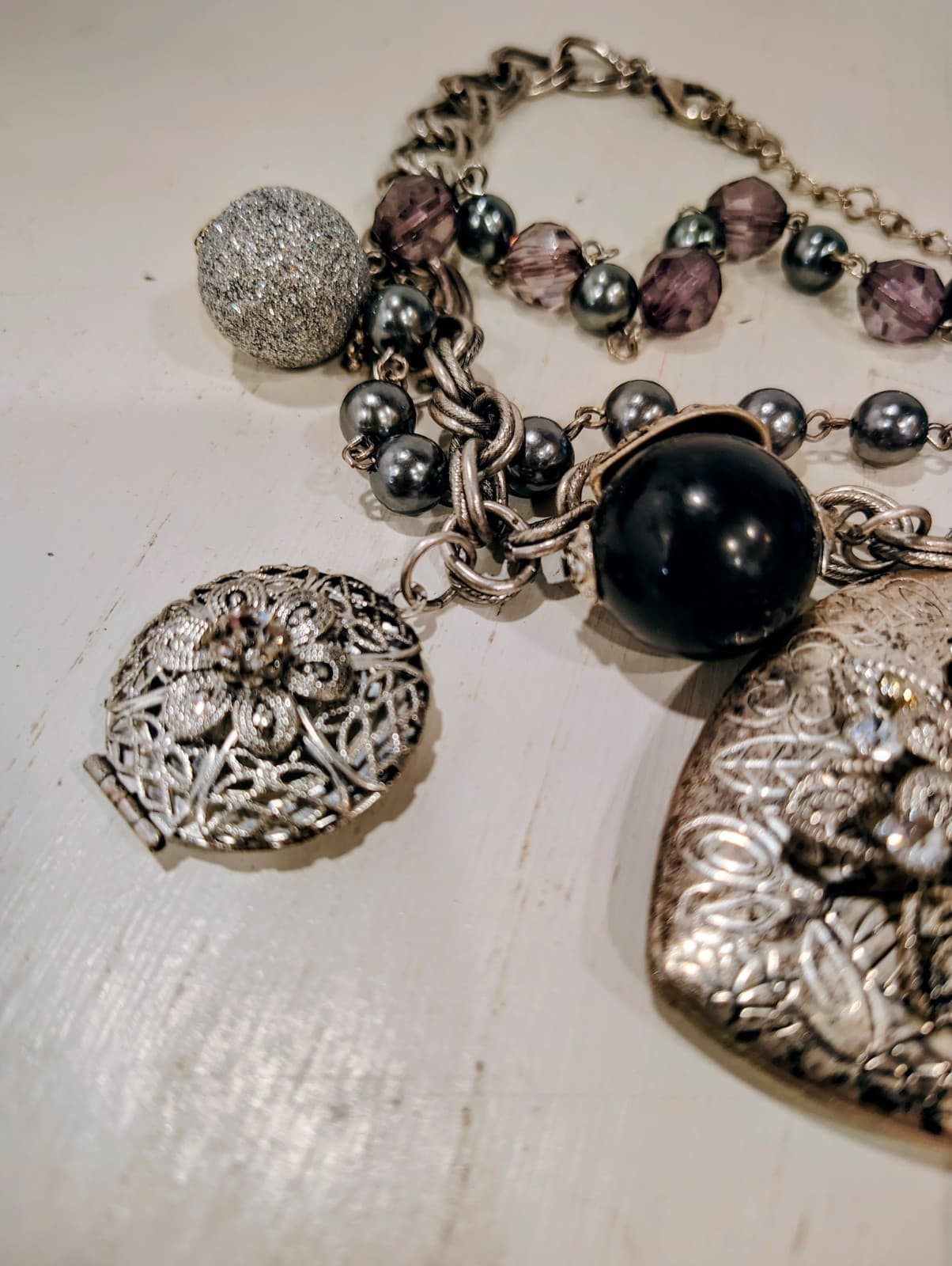 Boho Chic Vintage Style 3 Layer Silver Metal Bling Necklace Lockets - Thumbnail 10