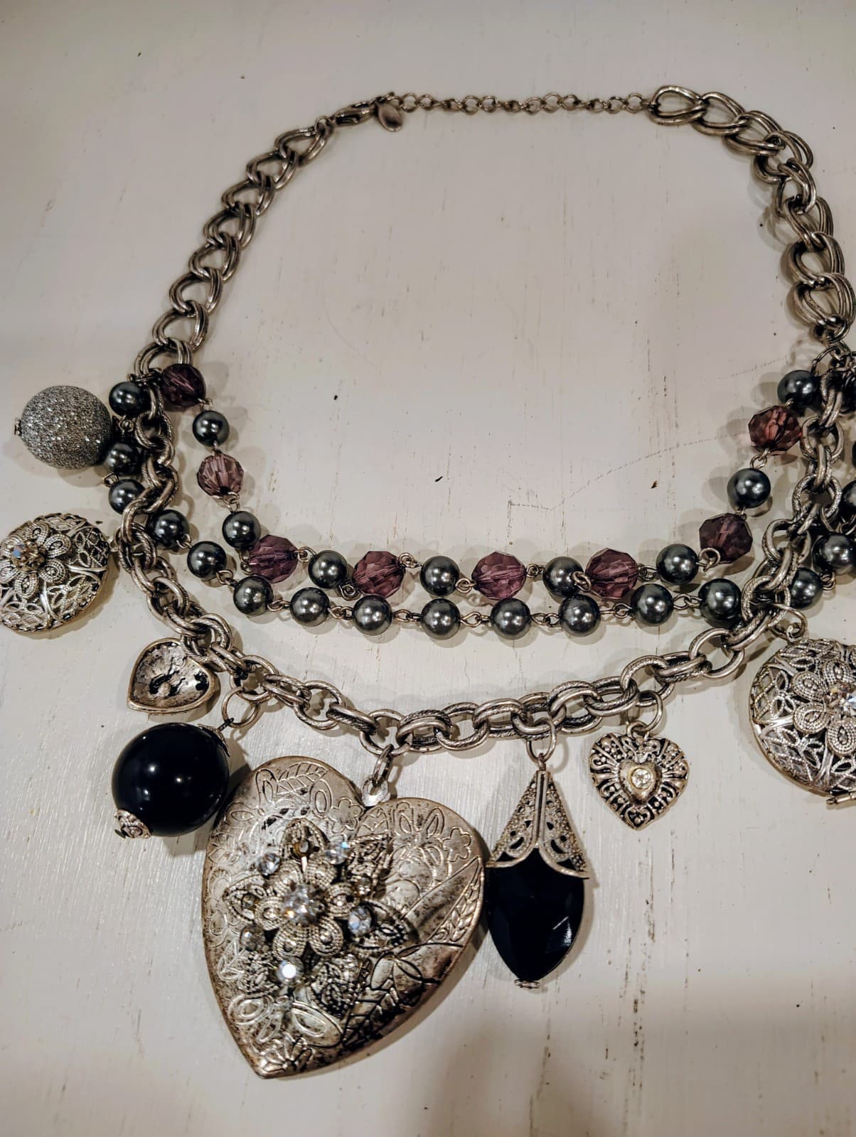 Boho Chic Vintage Style 3 Layer Silver Metal Bling Necklace Lockets - Thumbnail 7