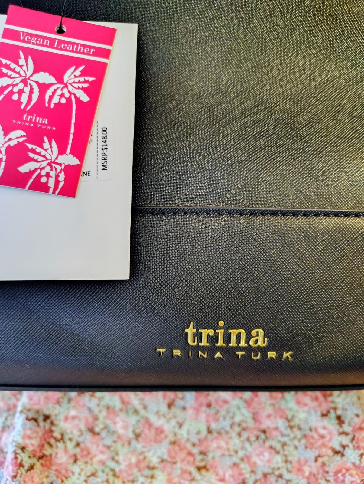 Trina Turk Black Vegan Leather Tote Bag, Crossbody, NWT $148 - Thumbnail 2