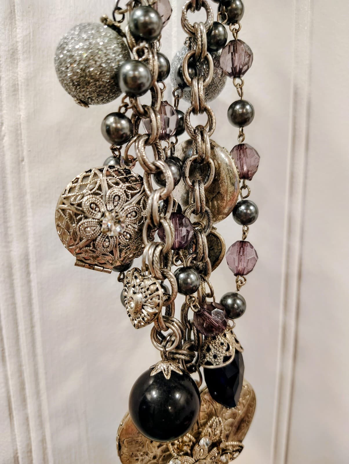Boho Chic Vintage Style 3 Layer Silver Metal Bling Necklace Lockets - Thumbnail 4