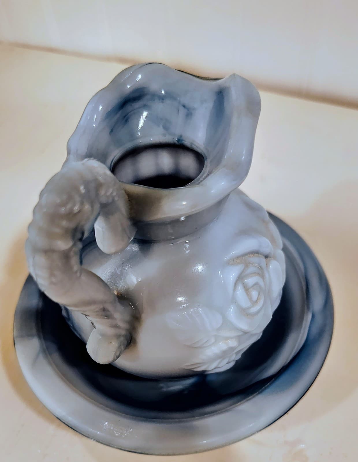 Vintage 1978 Avon Victoriana decanter BLUE SLAG MILK GLASS, pitcher & bowl - Thumbnail 3