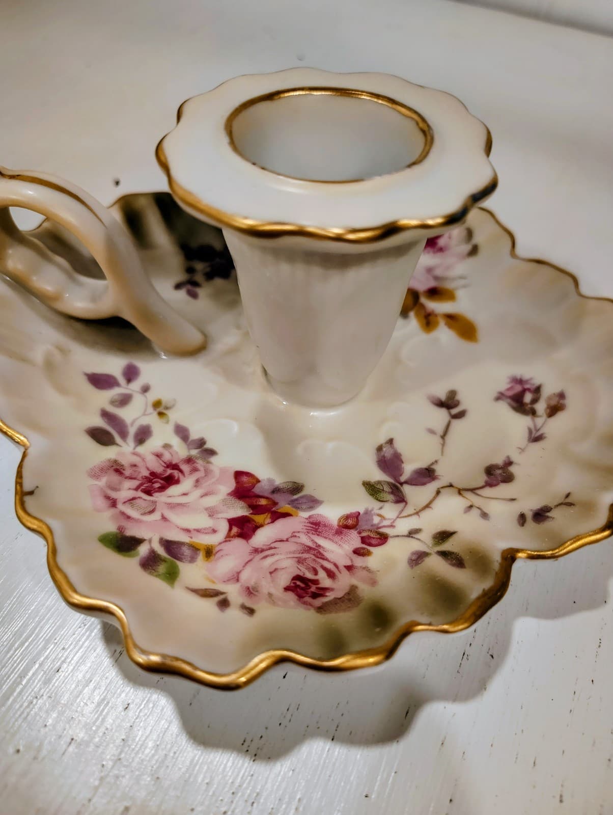 Hummelwerk Victorian Garden Dogwood Candle Holder Floral Gold 5"