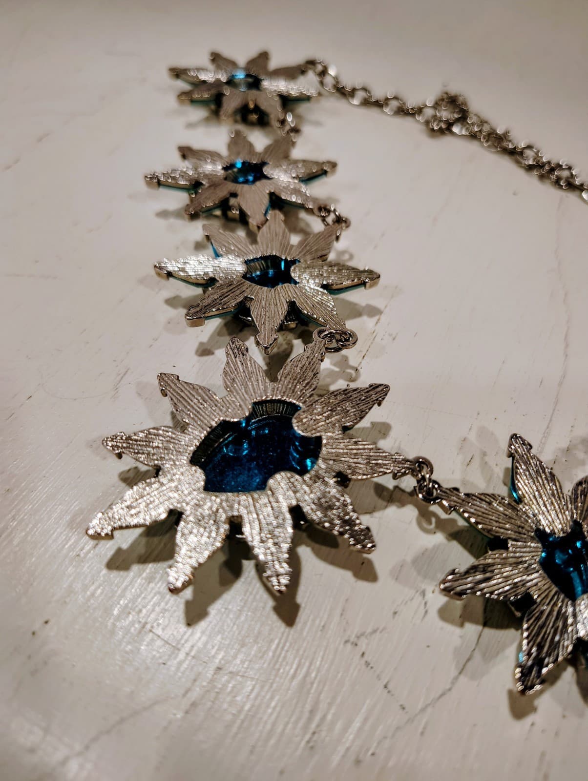 Aqua Blue Jeweled Gypsy Starburst Silver Necklace, Boho, Statement, EUC - Thumbnail 9