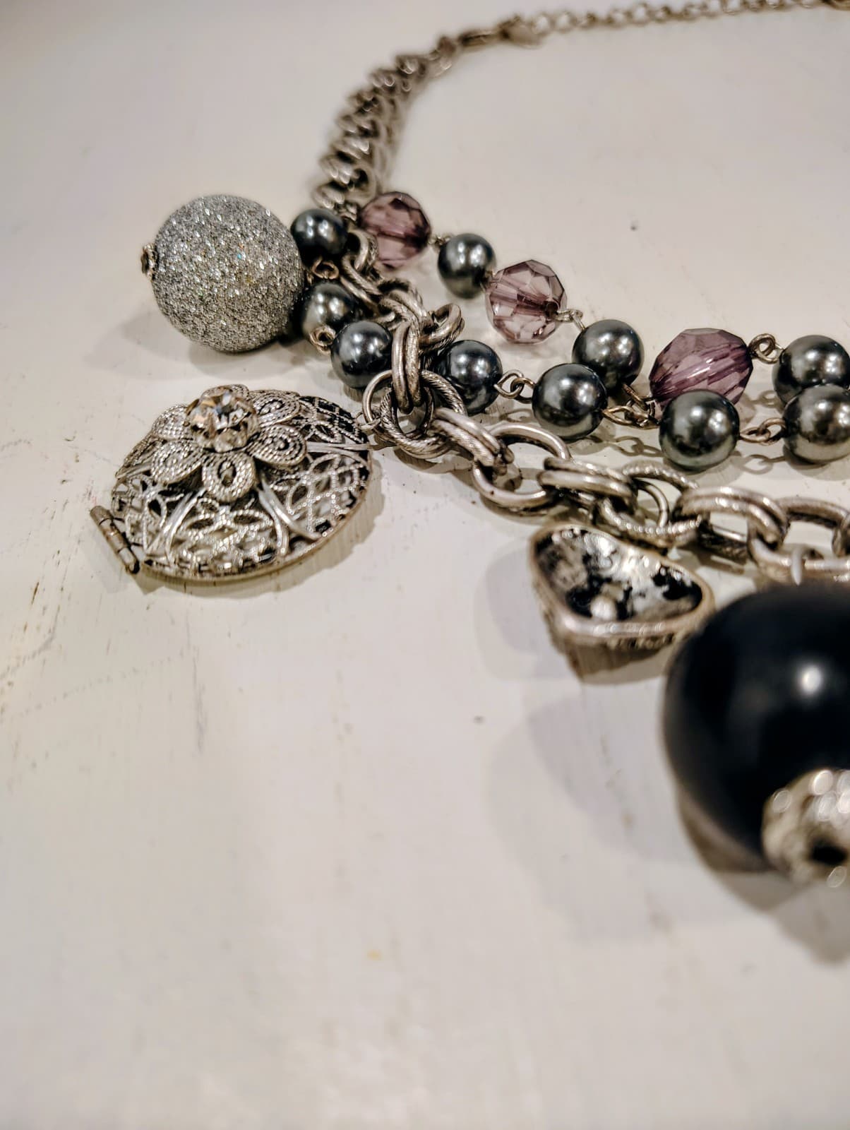 Boho Chic Vintage Style 3 Layer Silver Metal Bling Necklace Lockets - Thumbnail 3