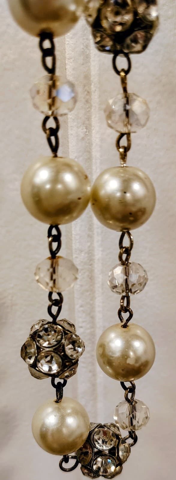Faux Pearl Chain Necklace, Silver Tone, Rhinestones EUC - Thumbnail 5