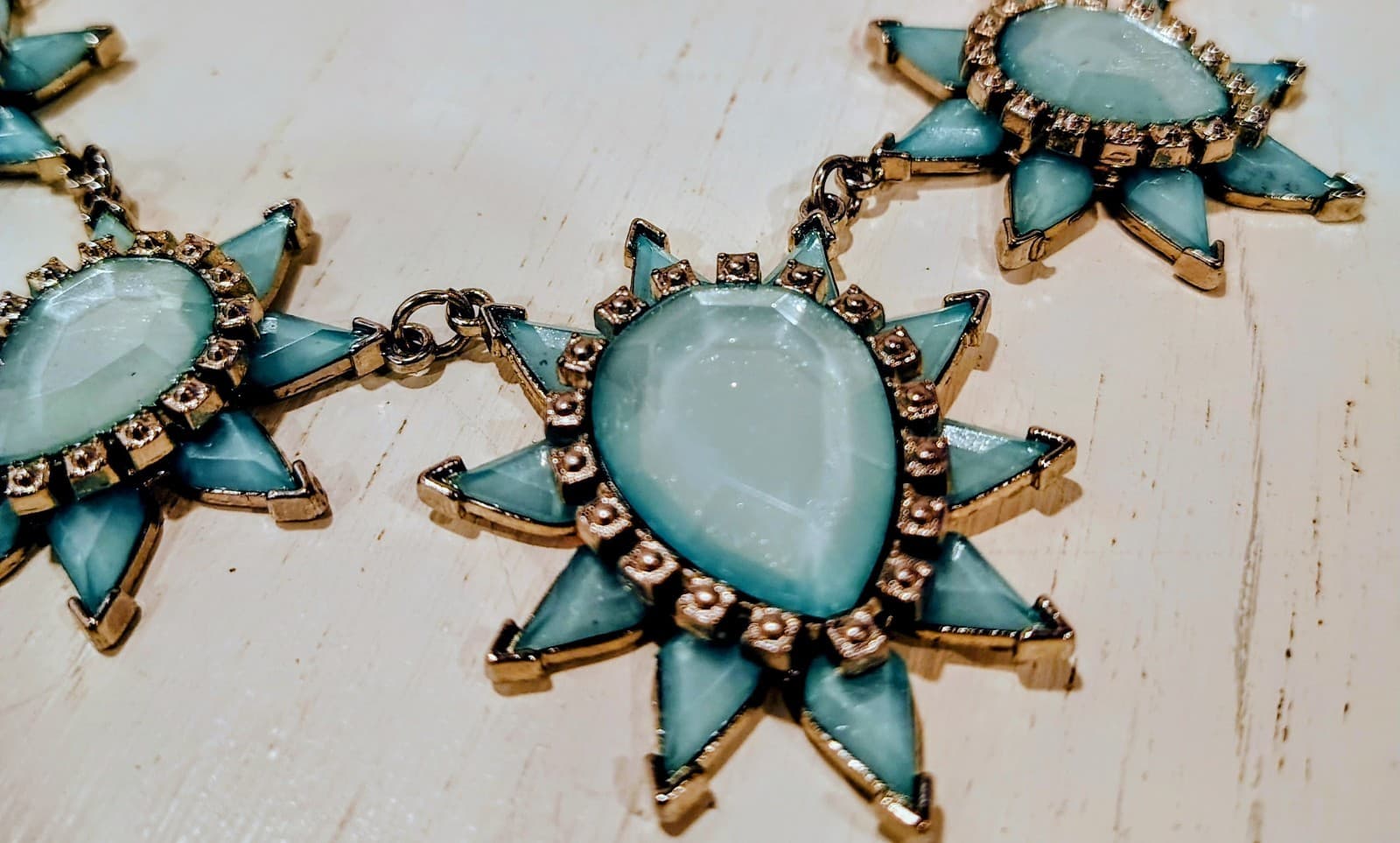 Aqua Blue Jeweled Gypsy Starburst Silver Necklace, Boho, Statement, EUC - Thumbnail 2