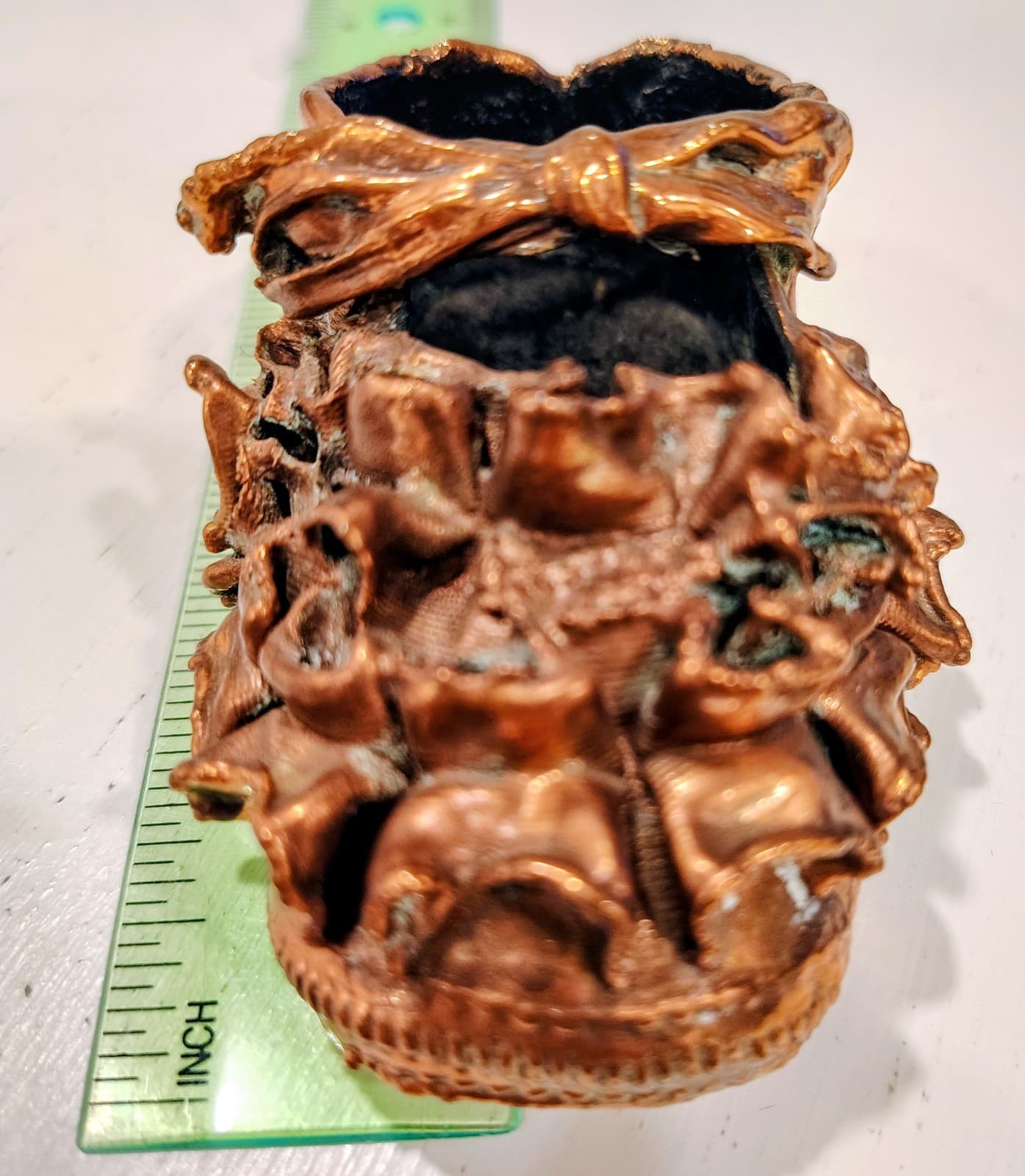 Vintage 1930-1940 Copper Plated Ruffled Baby Shoe - Thumbnail 9