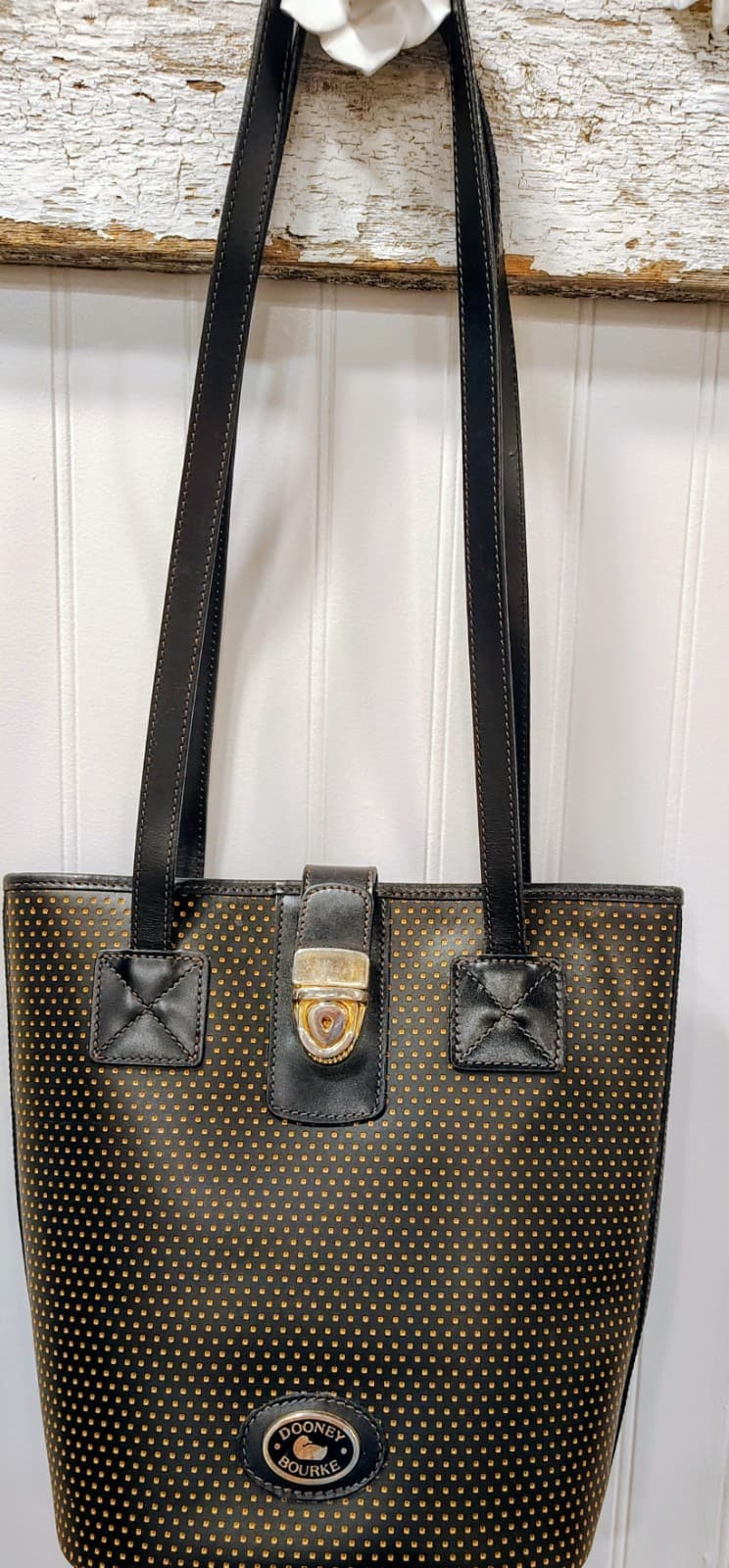 Vintage Dooney & Bourke Polka Dot Yellow Bucket Shoulder Bag Gold Hardware Clasp - Thumbnail 2