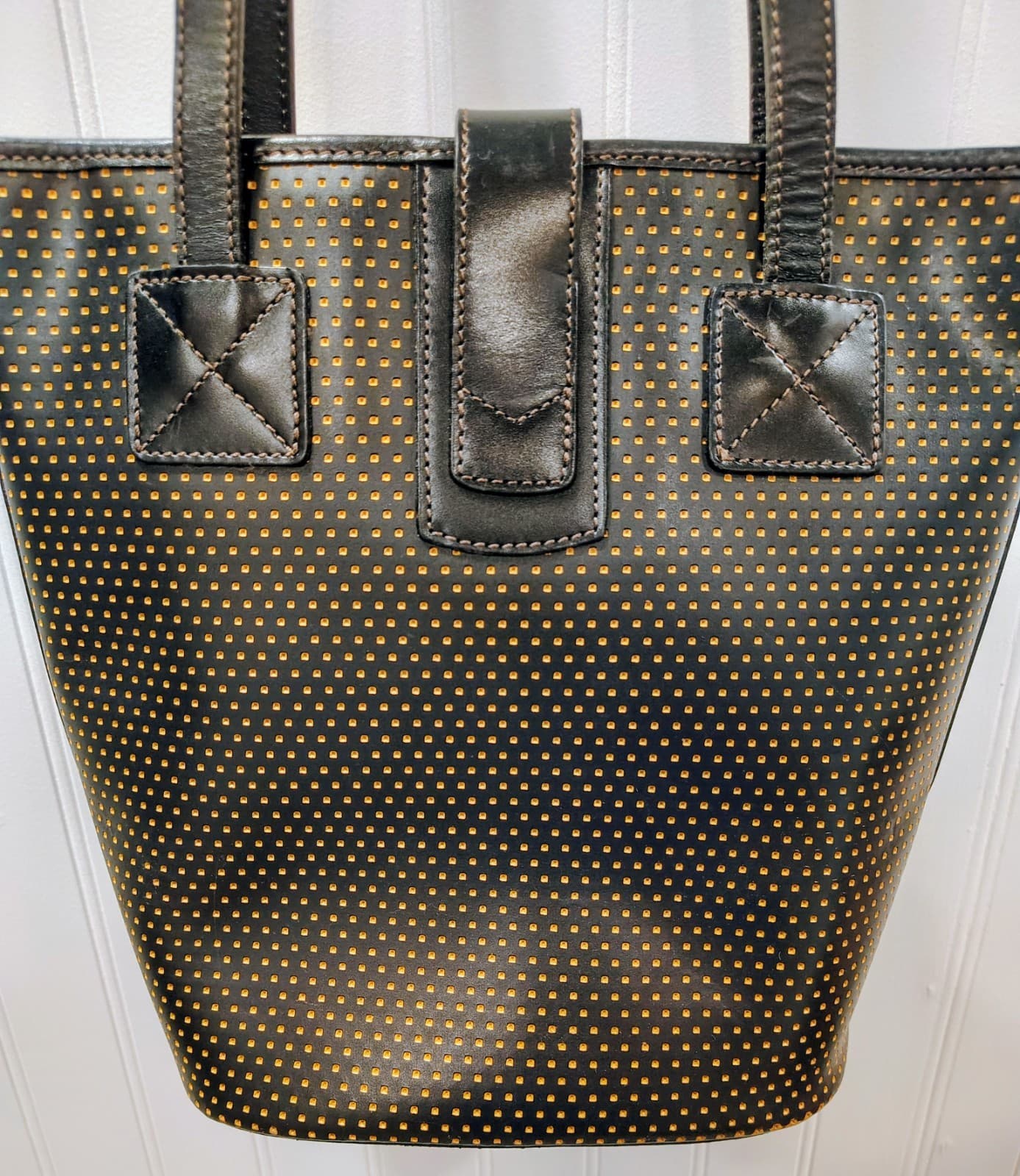 Vintage Dooney & Bourke Polka Dot Yellow Bucket Shoulder Bag Gold Hardware Clasp - Thumbnail 5