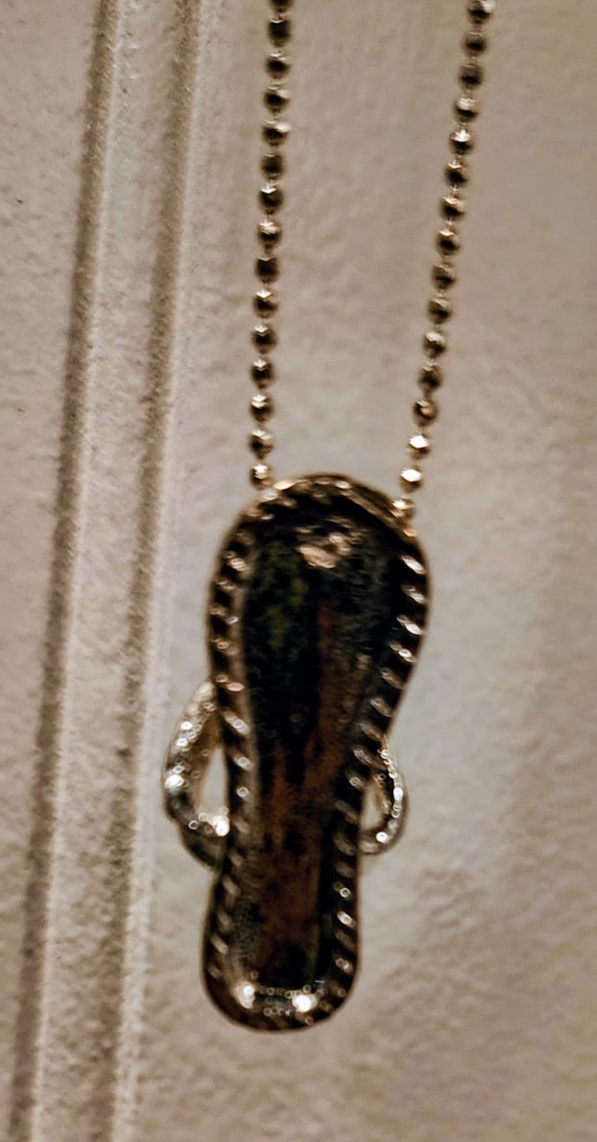 Silver Flip Flop Charm, Necklace, Rhinestones, 8" Silver Chain EUC - Thumbnail 6