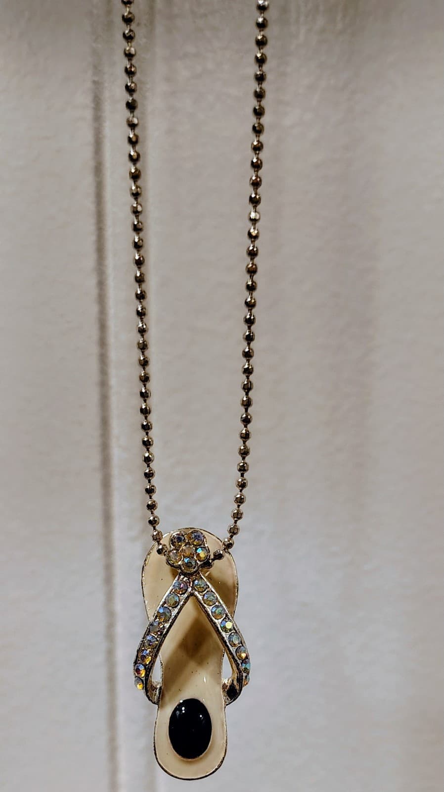 Silver Flip Flop Charm, Necklace, Rhinestones, 8" Silver Chain EUC - Thumbnail 4