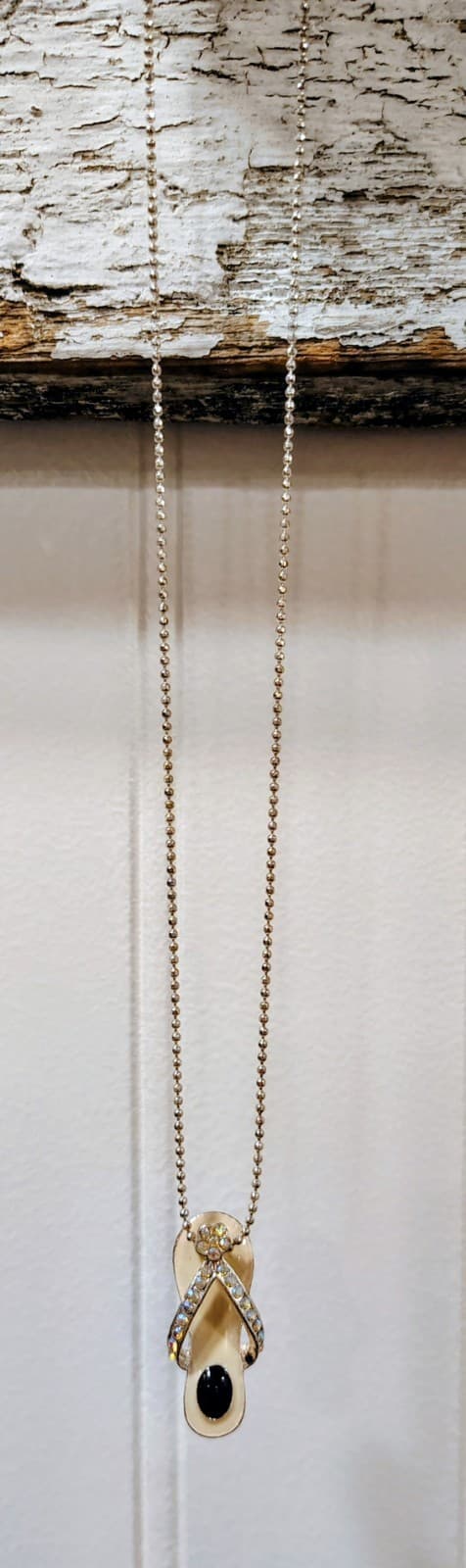 Silver Flip Flop Charm, Necklace, Rhinestones, 8" Silver Chain EUC - Thumbnail 5
