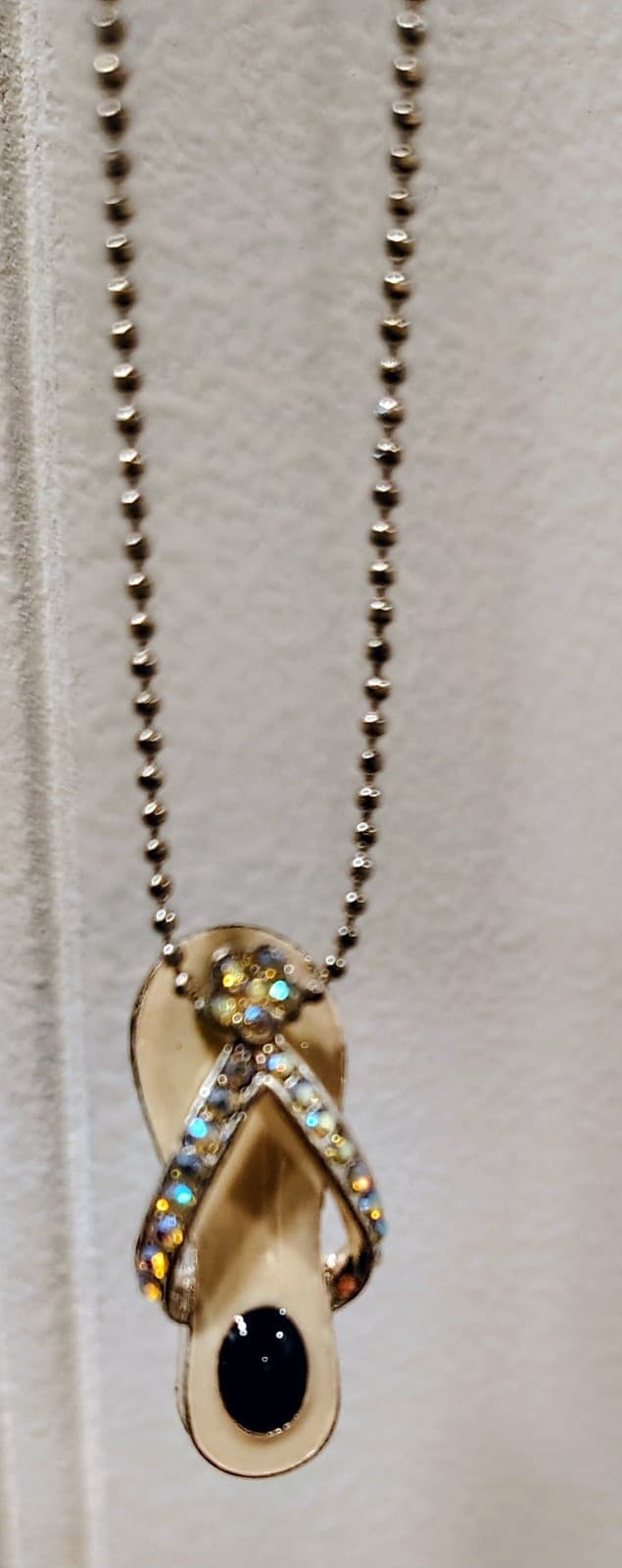 Silver Flip Flop Charm, Necklace, Rhinestones, 8" Silver Chain EUC - Thumbnail 3