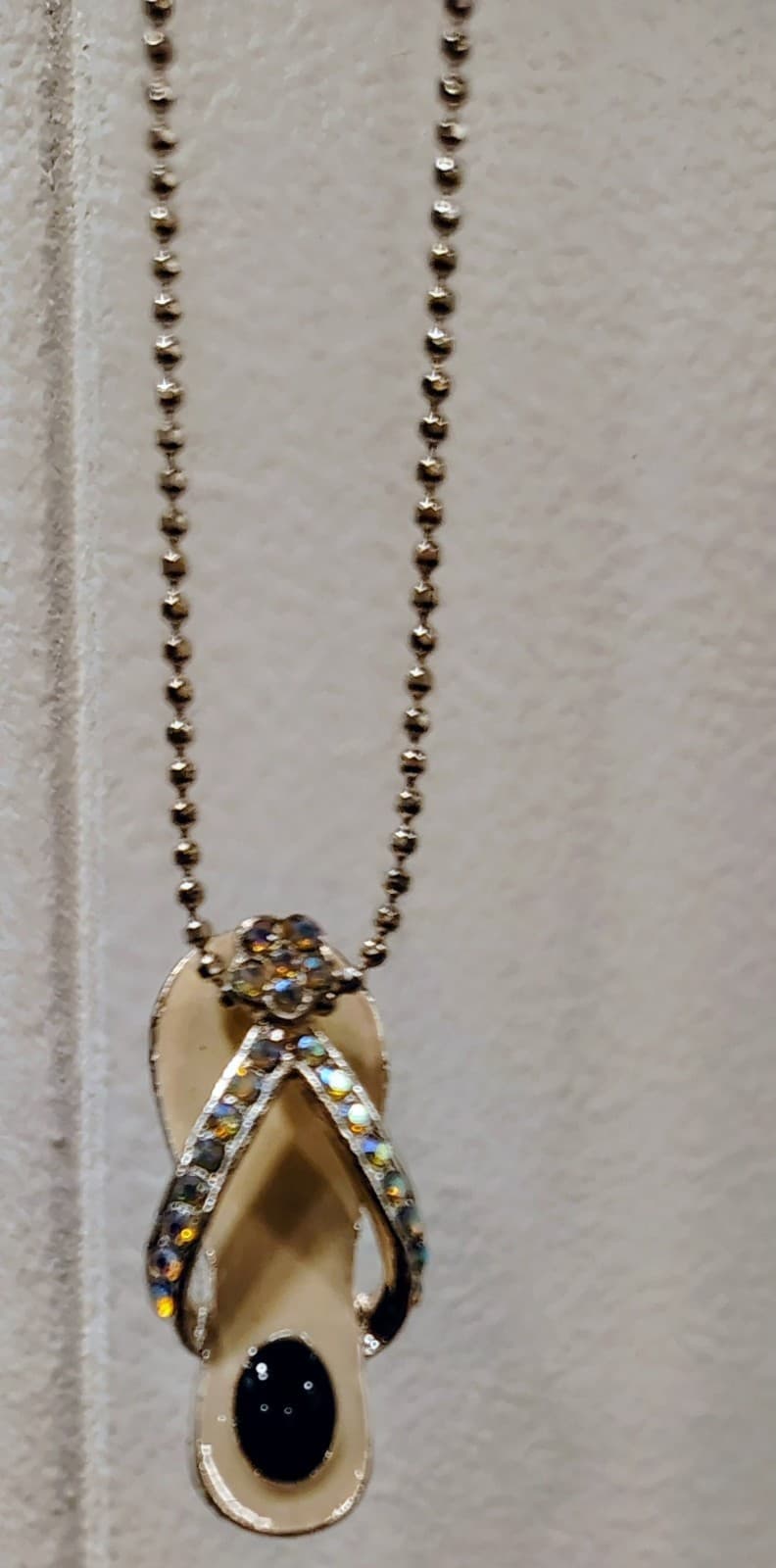 Silver Flip Flop Charm, Necklace, Rhinestones, 8" Silver Chain EUC - Thumbnail 2