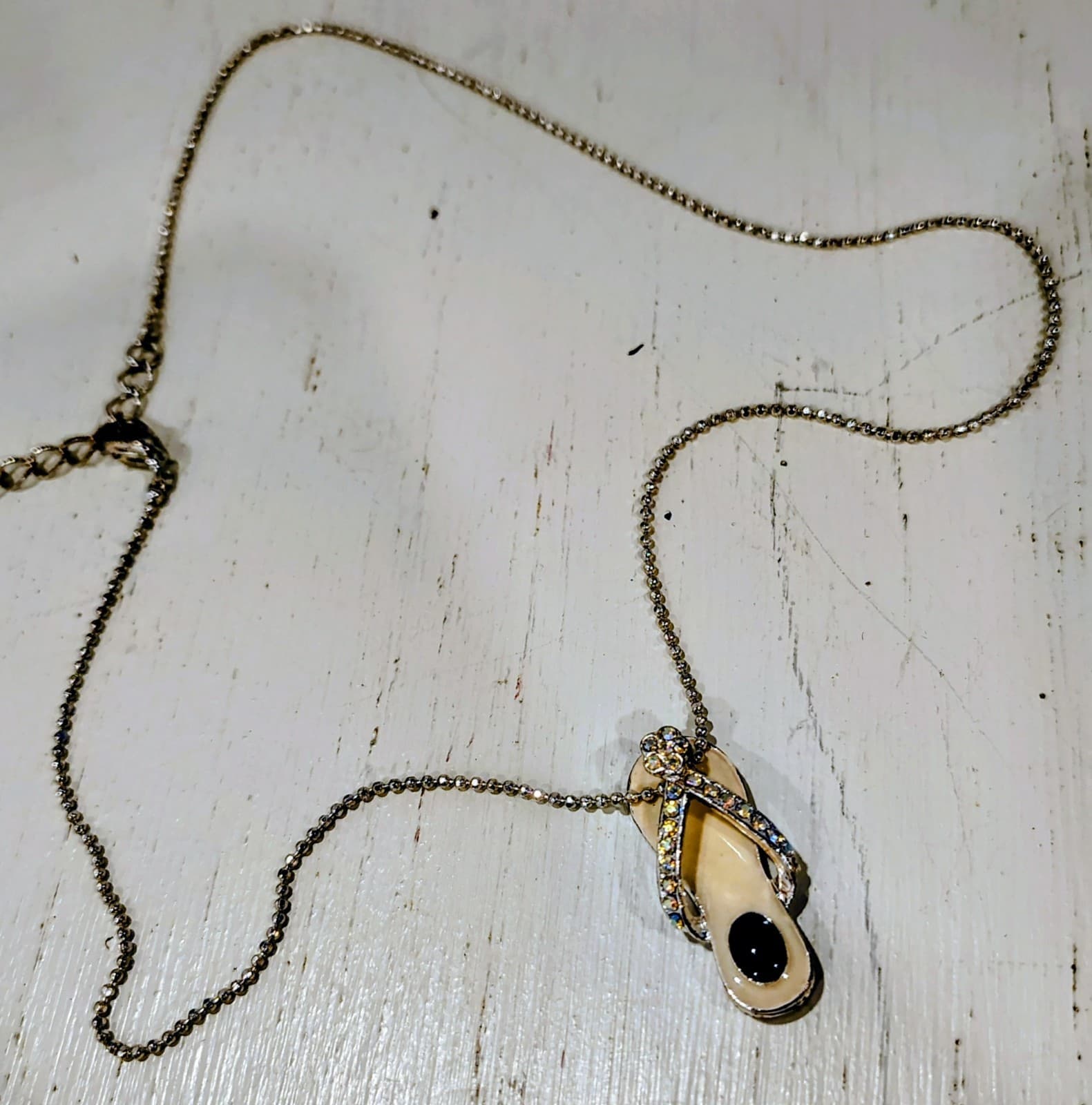 Silver Flip Flop Charm, Necklace, Rhinestones, 8" Silver Chain EUC - Thumbnail 7