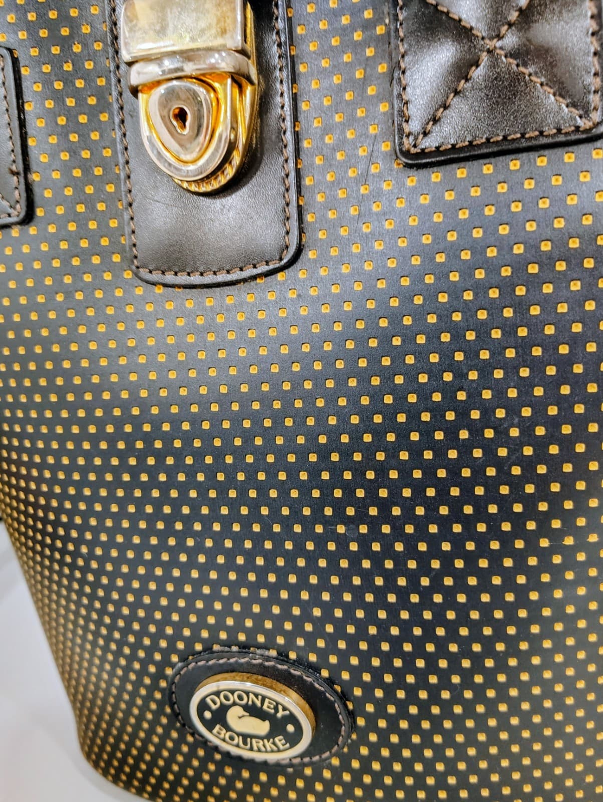 Vintage Dooney & Bourke Polka Dot Yellow Bucket Shoulder Bag Gold Hardware Clasp - Thumbnail 15