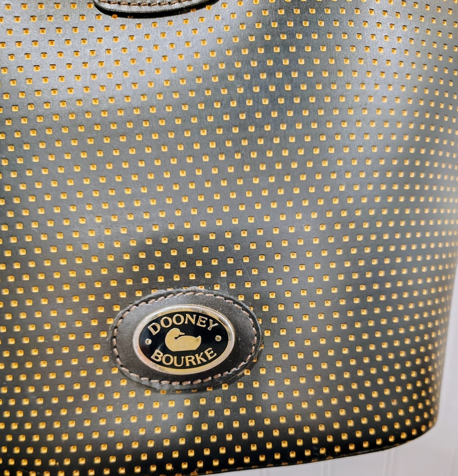 Vintage Dooney & Bourke Polka Dot Yellow Bucket Shoulder Bag Gold Hardware Clasp - Thumbnail 3
