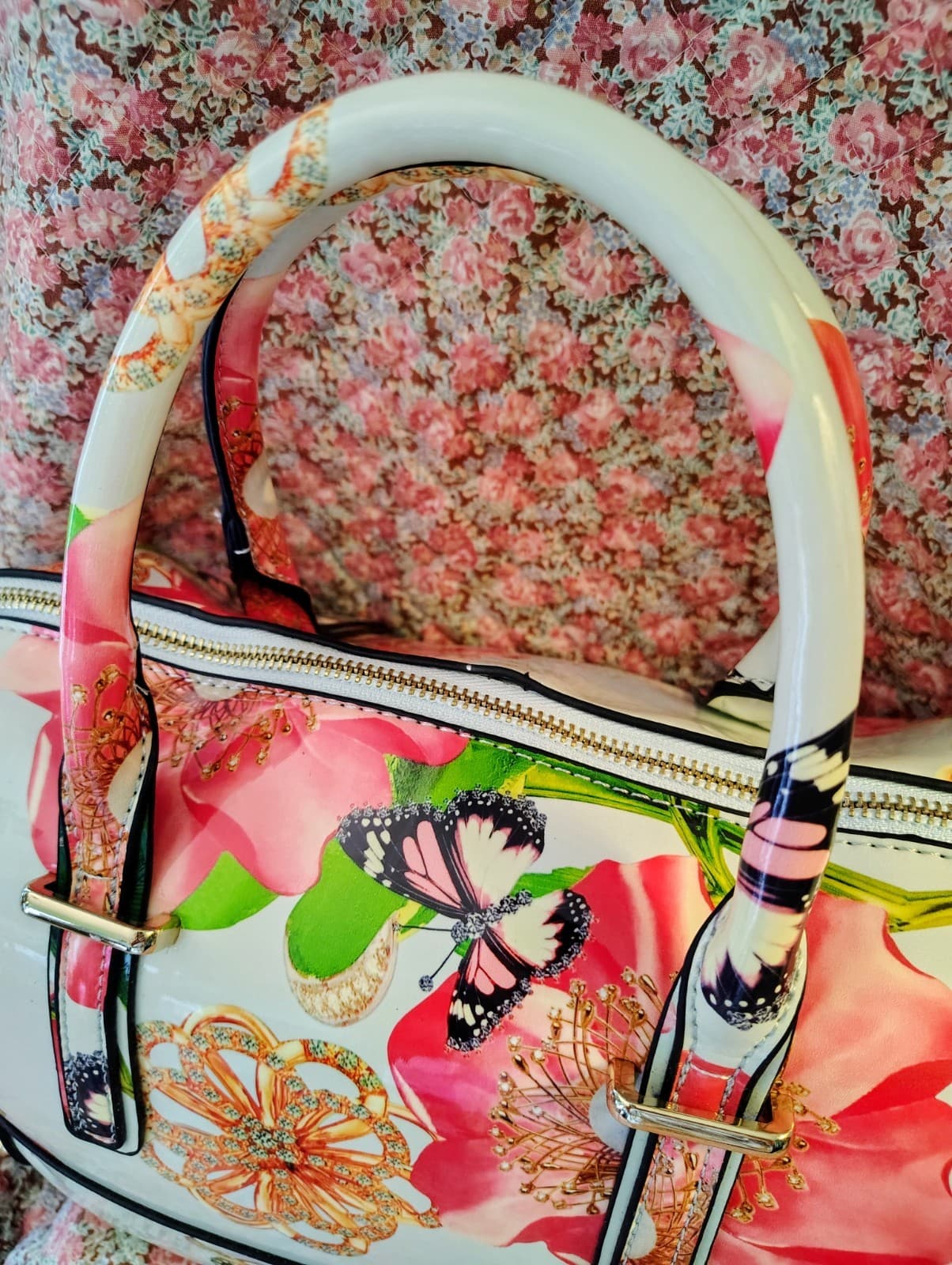 NWT Floral Satchel With Shoulder Strap And Matching Wallet - Thumbnail 4