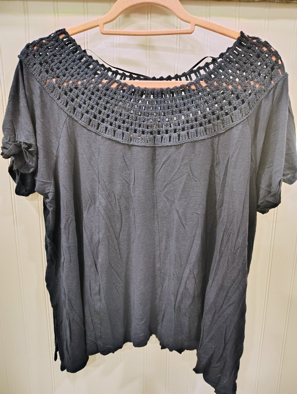 Maurices Short Sleeve Crochet Blouse Top, Blue, Women's Large - Thumbnail 2