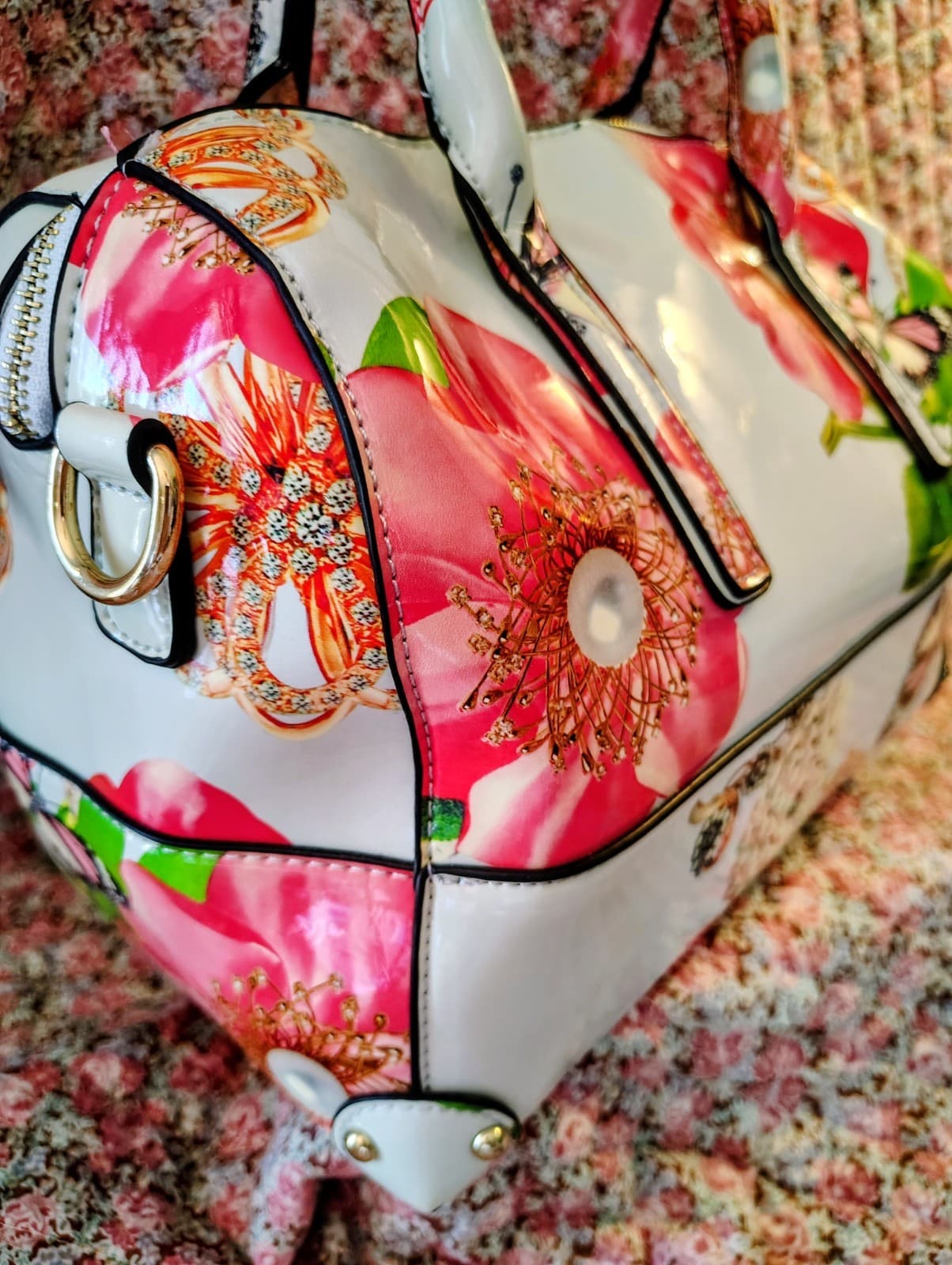 NWT Floral Satchel With Shoulder Strap And Matching Wallet - Thumbnail 12