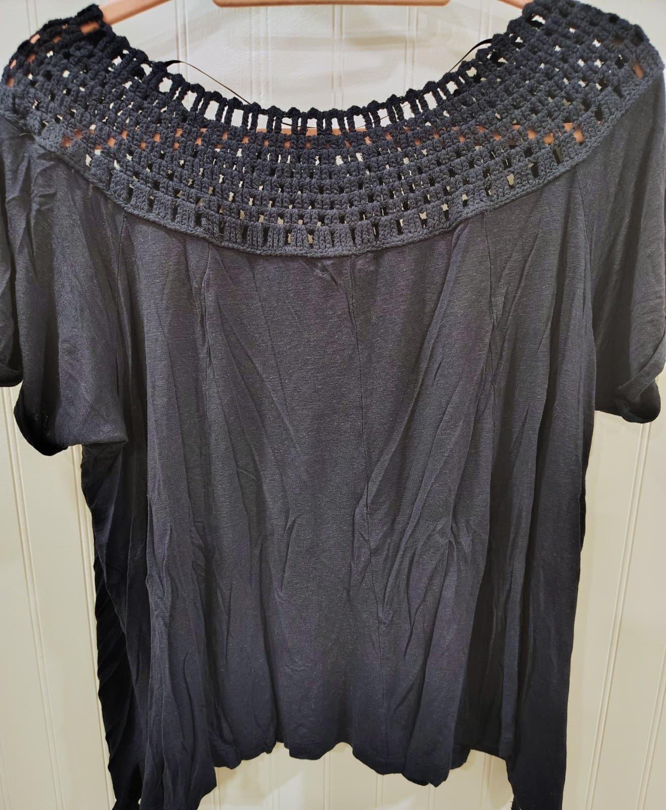 Maurices Short Sleeve Crochet Blouse Top, Blue, Women's Large - Thumbnail 5