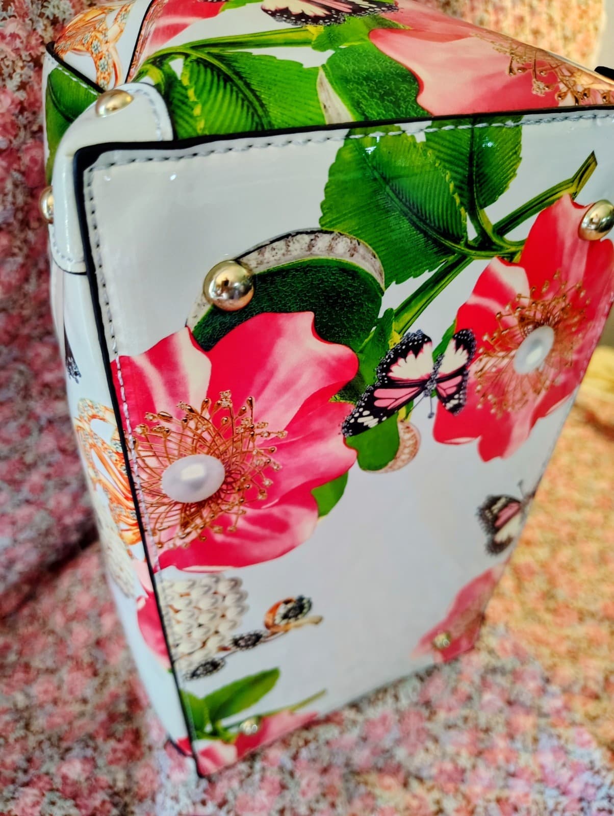 NWT Floral Satchel With Shoulder Strap And Matching Wallet - Thumbnail 10