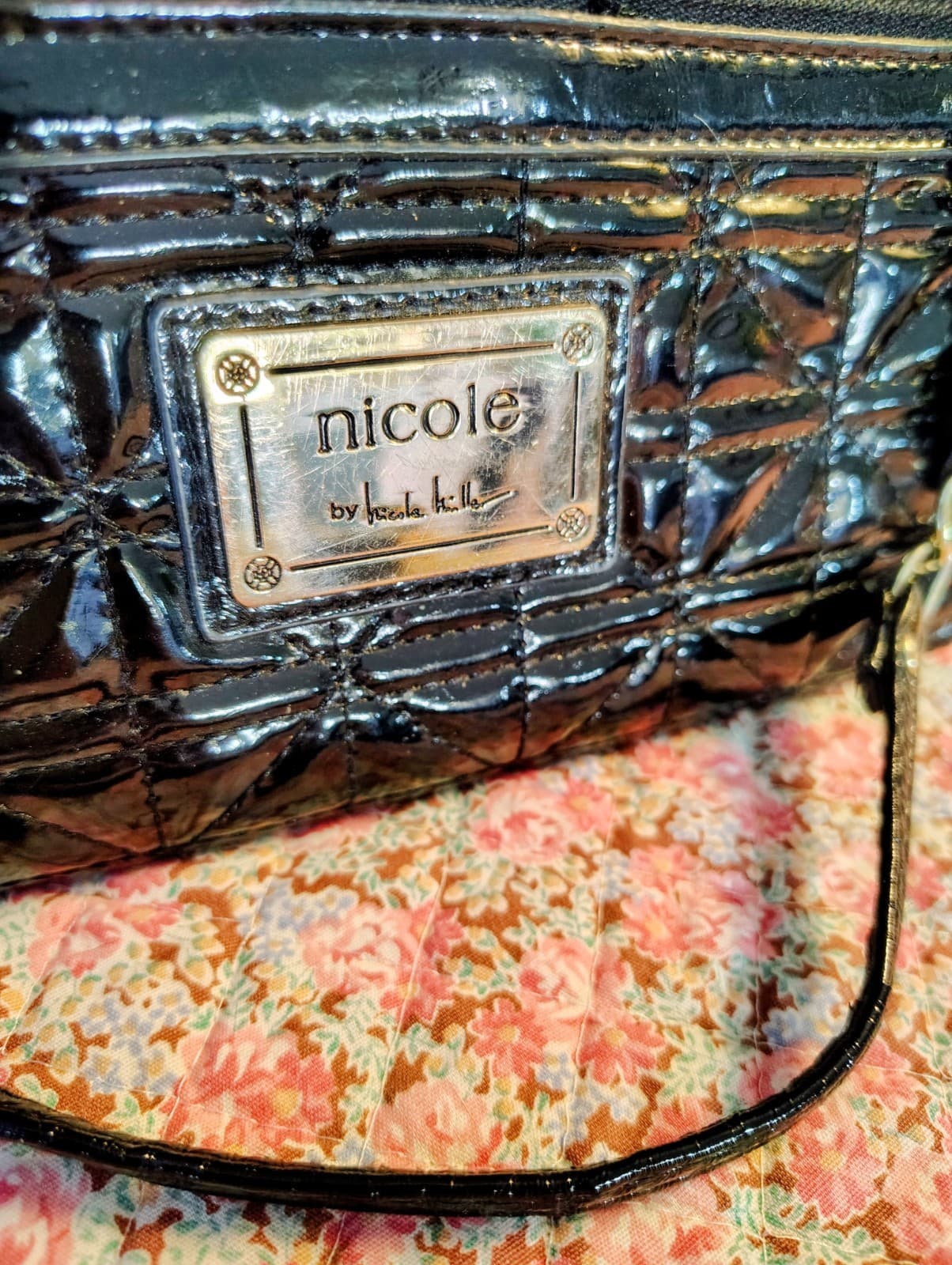 Nicole Miller Black Patent Bag Gold Chain Strap - Thumbnail 3