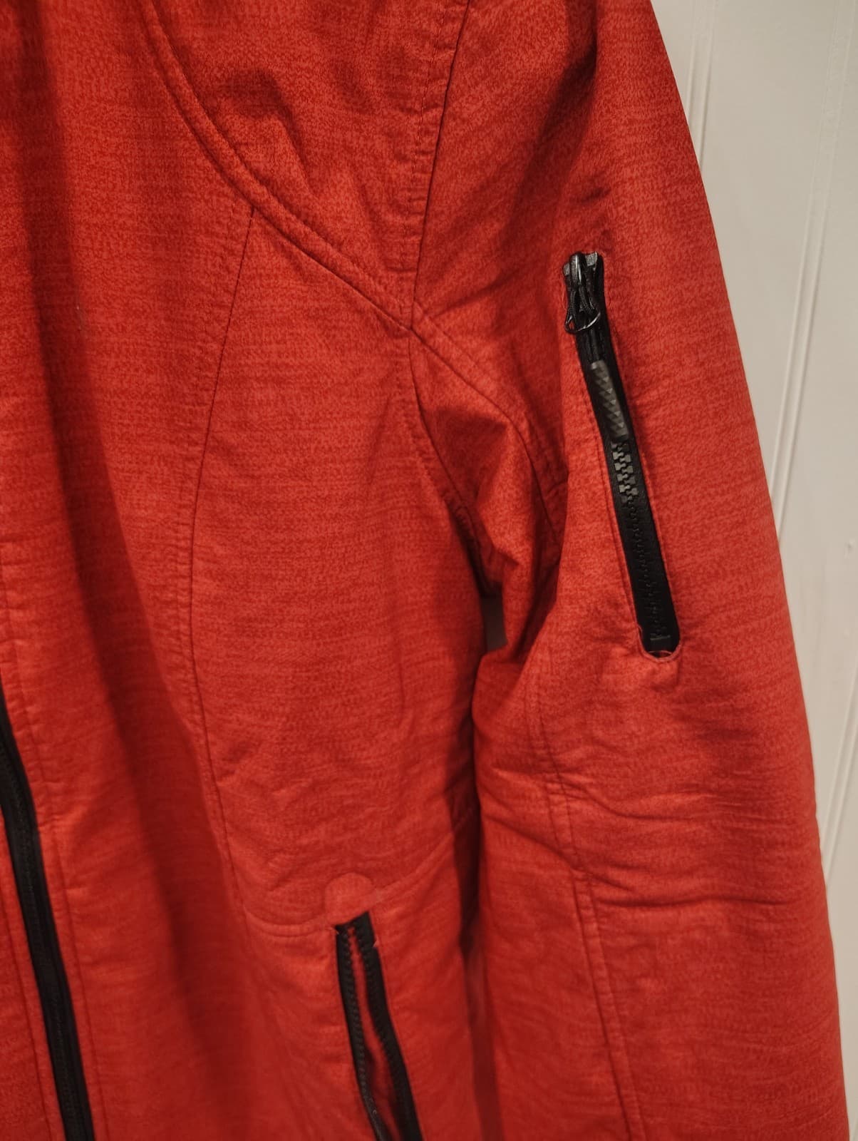 Free Country Women's Hooded Super Softshell Fall Jacket Etched Red EUC Large - Thumbnail 4