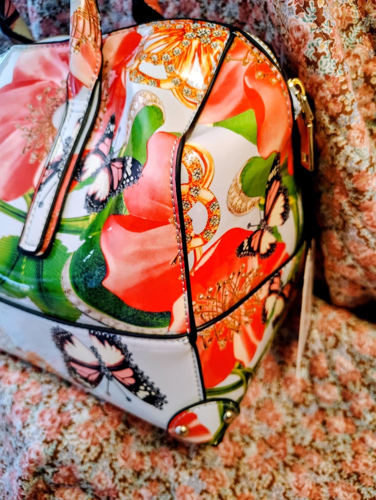 NWT Floral Satchel With Shoulder Strap And Matching Wallet - Thumbnail 9