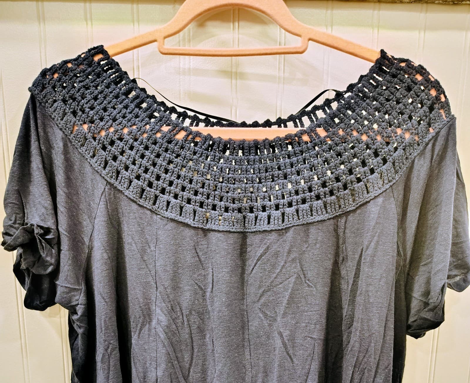 Maurices Short Sleeve Crochet Blouse Top, Blue, Women's Large
