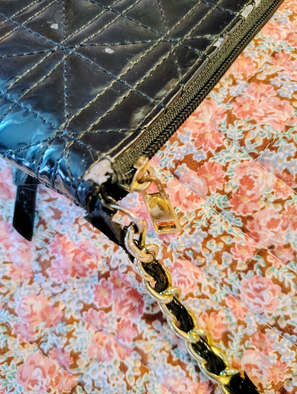 Nicole Miller Black Patent Bag Gold Chain Strap - Thumbnail 17