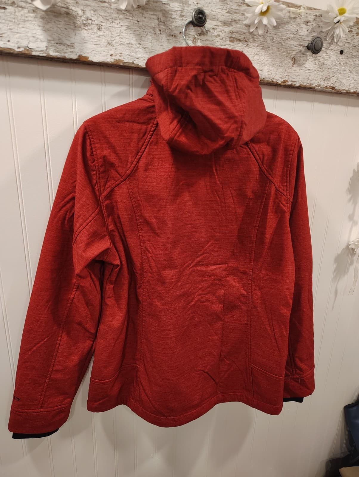 Free Country Women's Hooded Super Softshell Fall Jacket Etched Red EUC Large - Thumbnail 6