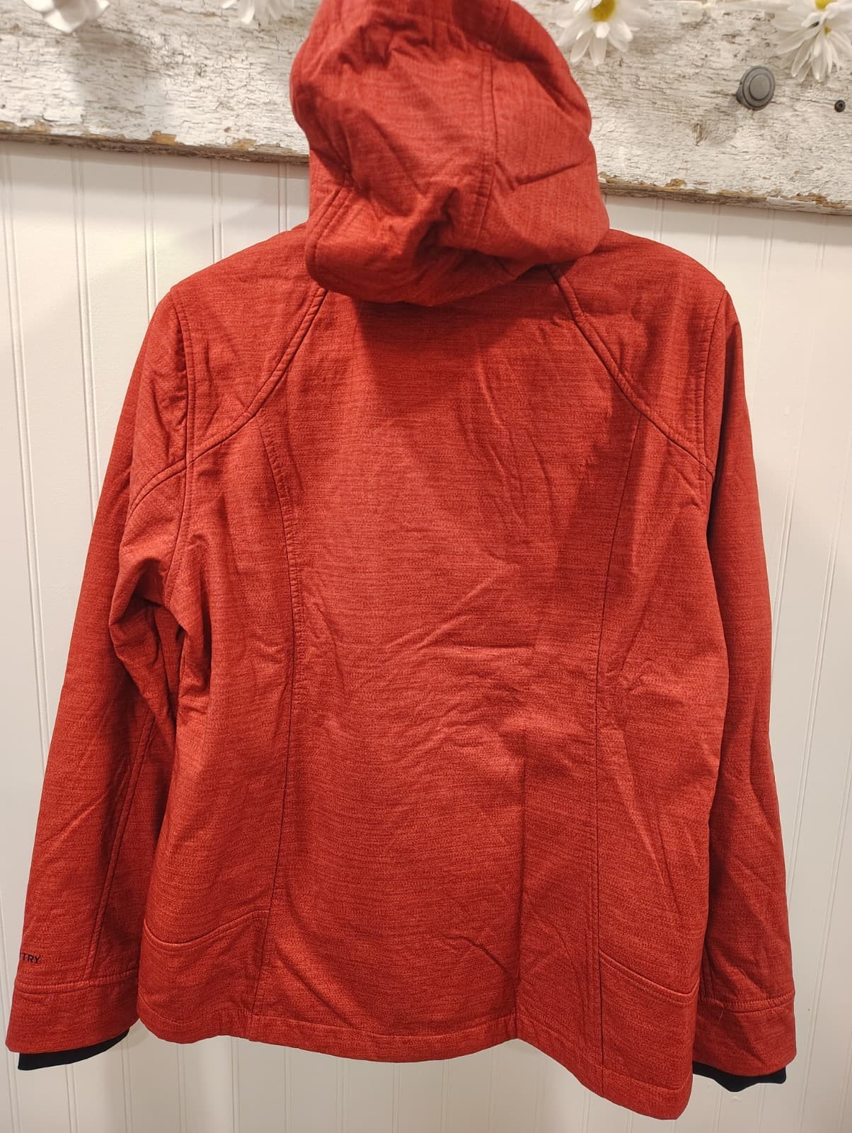 Free Country Women's Hooded Super Softshell Fall Jacket Etched Red EUC Large - Thumbnail 2
