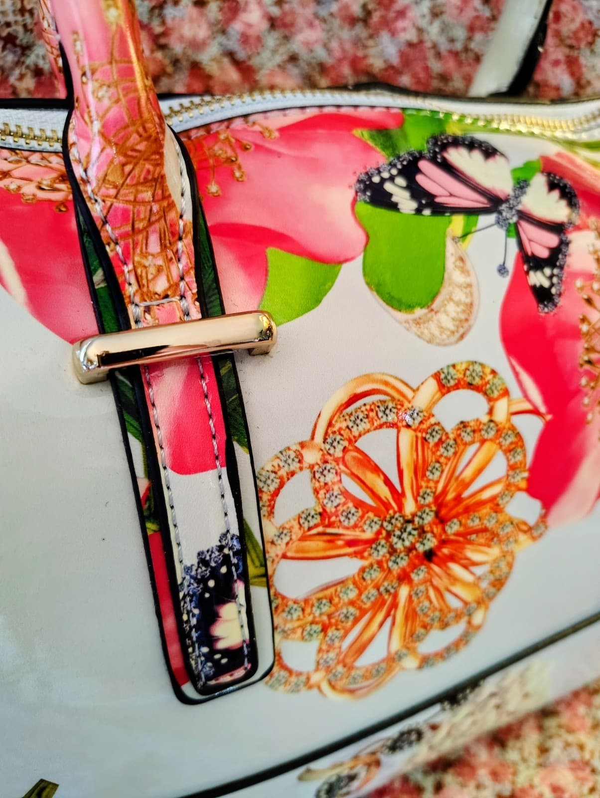 NWT Floral Satchel With Shoulder Strap And Matching Wallet - Thumbnail 6